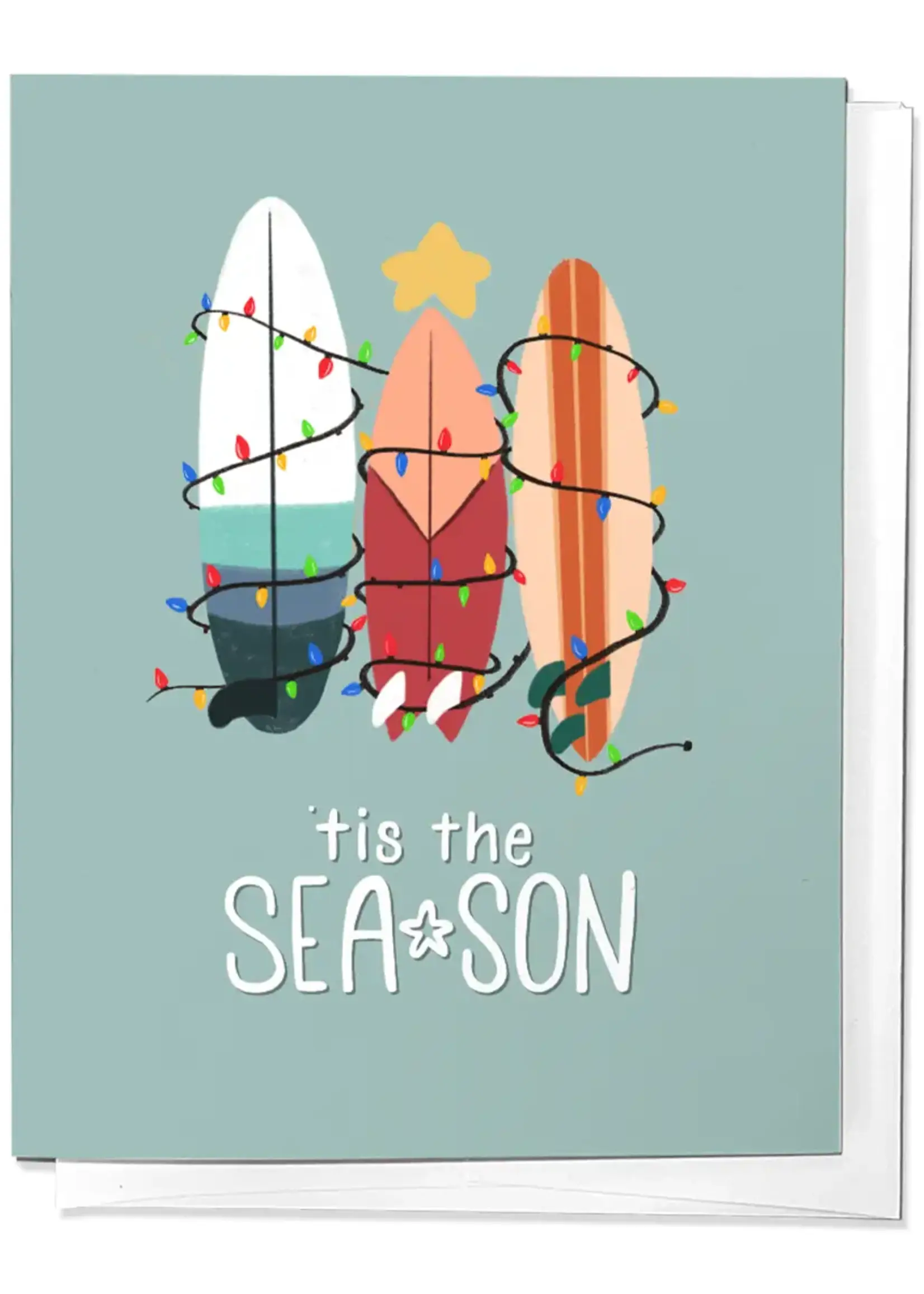 Tis the Sea-Son, Surfboard Holiday Christmas Greeting Card