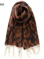 Adorro Soft Oblong Multi Color Leopard Brushed Scarf