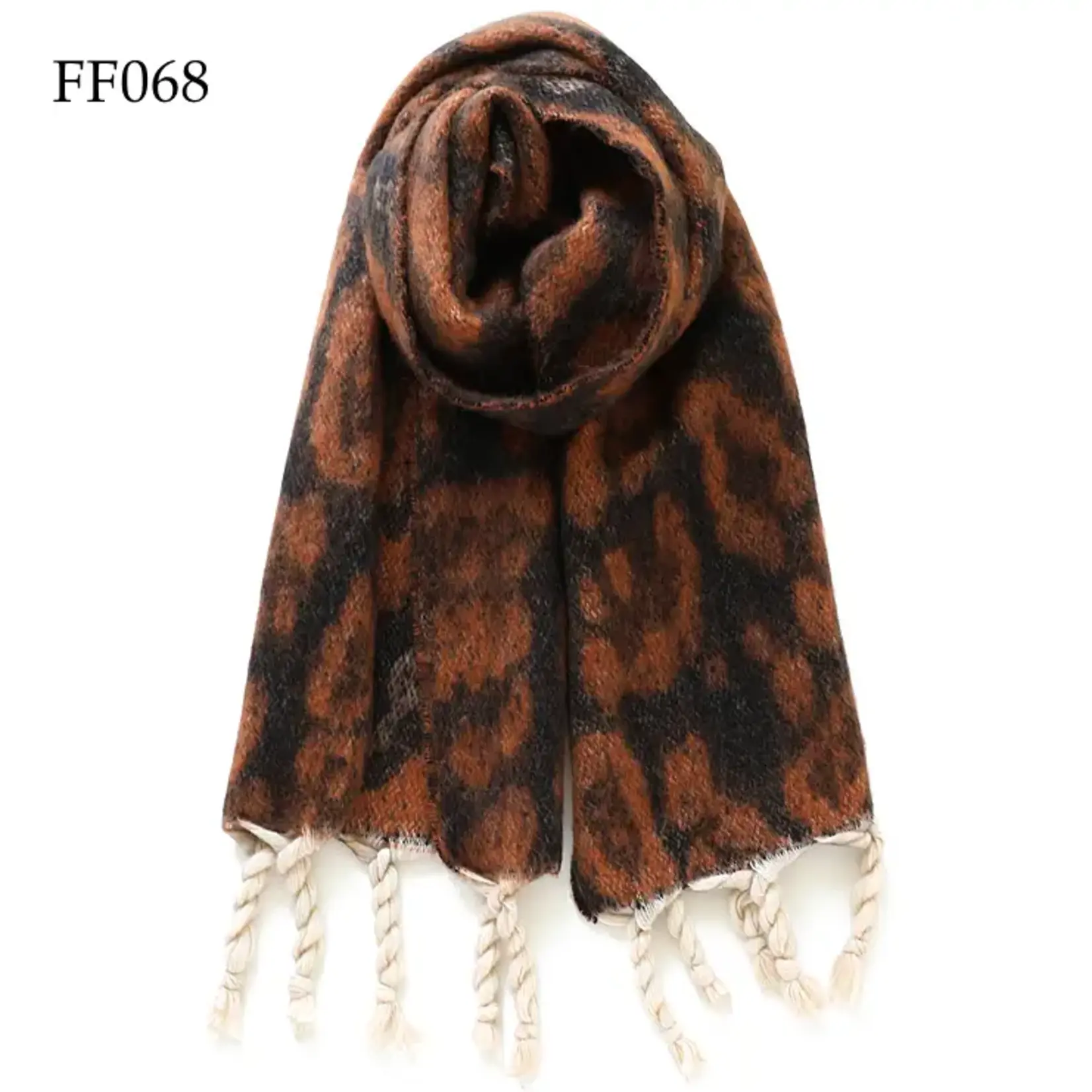 Adorro Soft Oblong Multi Color Leopard Brushed Scarf