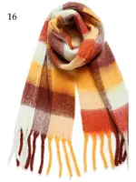 Adorro Chunky Oblong Plaid Multi Color Brushed Scarf