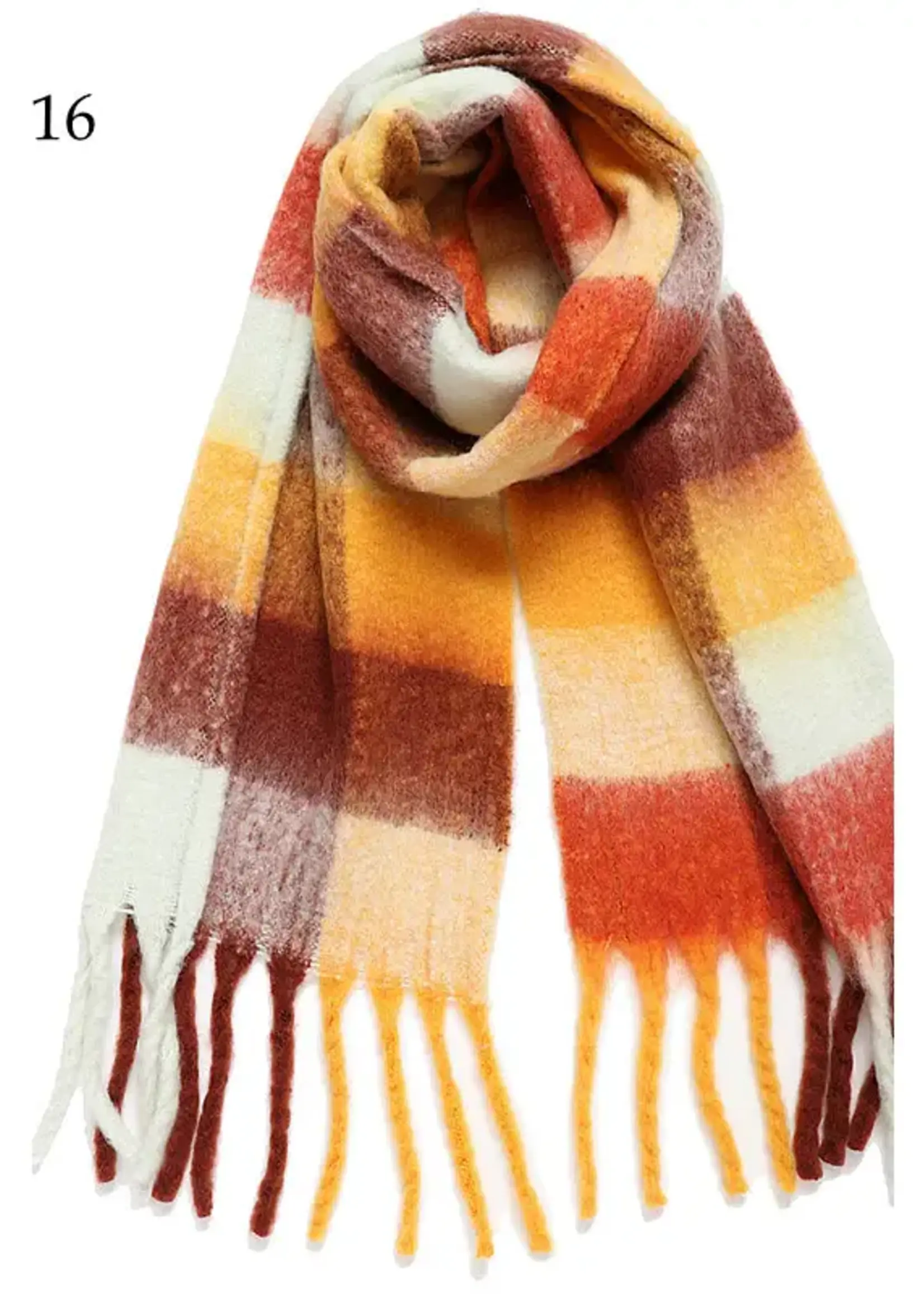 Adorro Chunky Oblong Plaid Multi Color Brushed Scarf