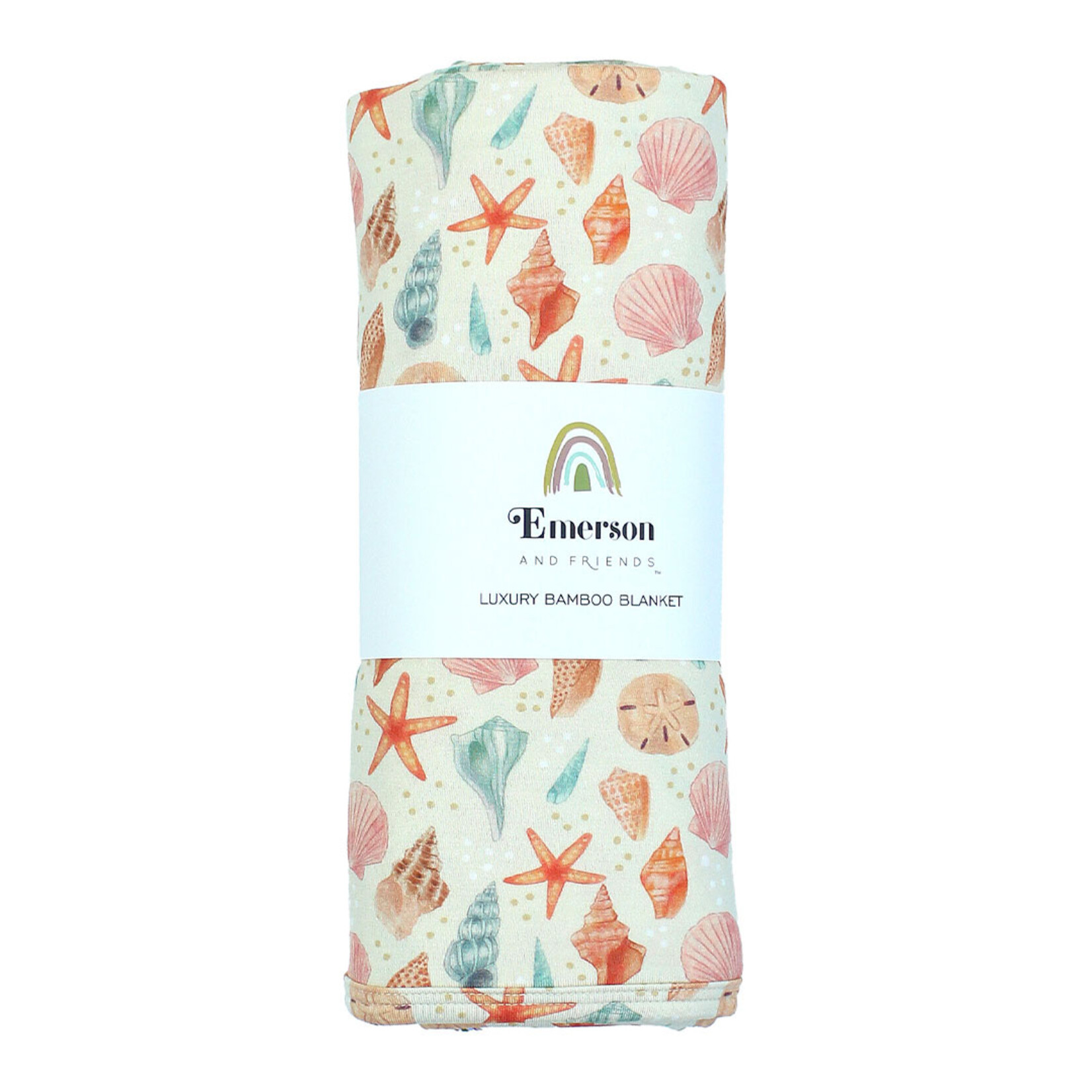 Emerson and Friends Sandy Seashells Luxury Bamboo Baby Swaddling Blanket