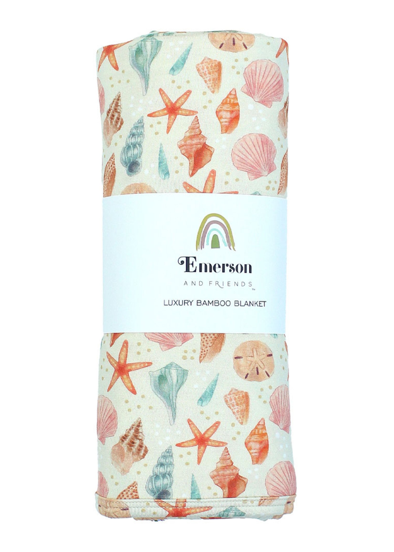Emerson and Friends Sandy Seashells Luxury Bamboo Baby Swaddling Blanket