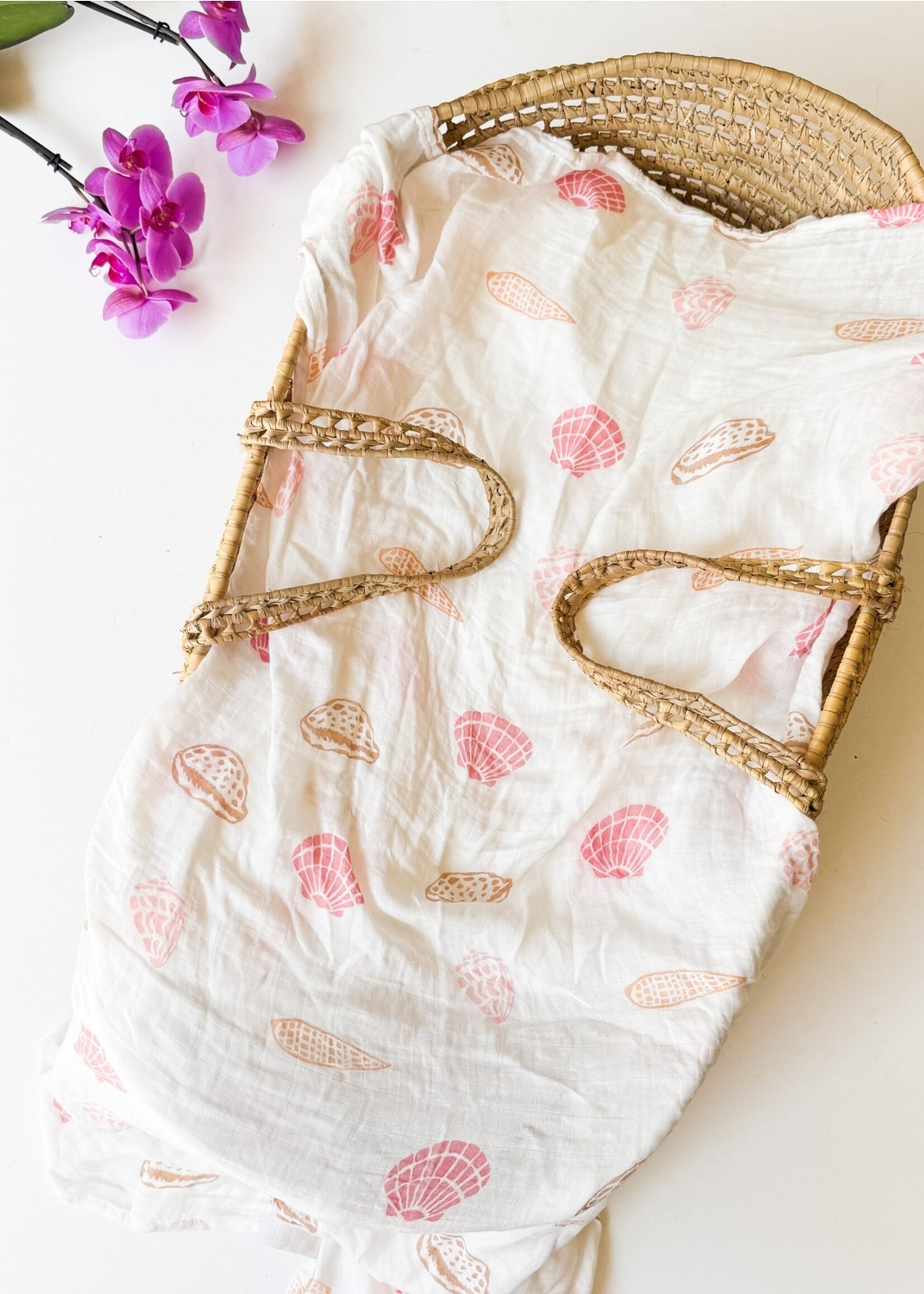 Seashell Print Organic Bamboo Swaddle
