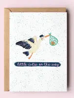 Little Cutie On the Way Stork Orange New Baby Greeting Card