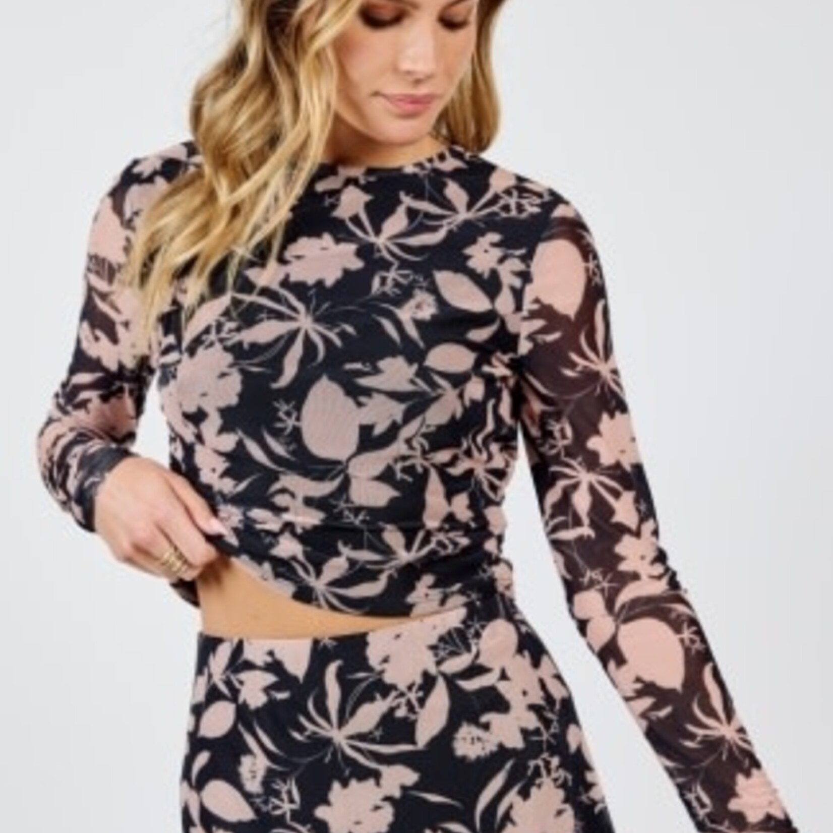 Sadie & Sage Rejuvenate Floral Mesh Long Sleeve Top