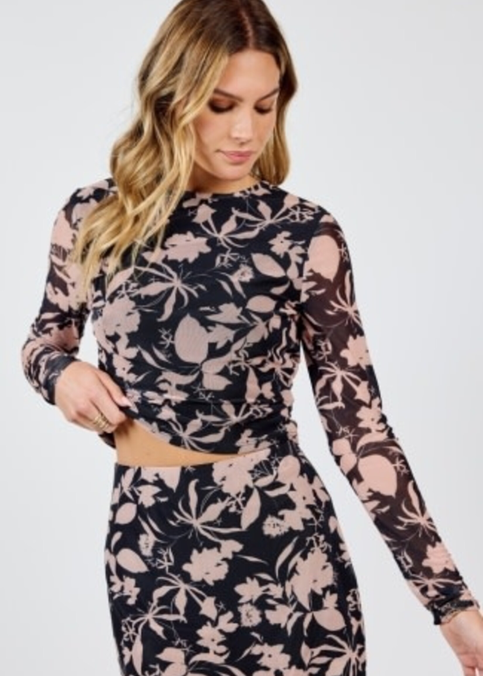 Sadie & Sage Rejuvenate Floral Mesh Long Sleeve Top