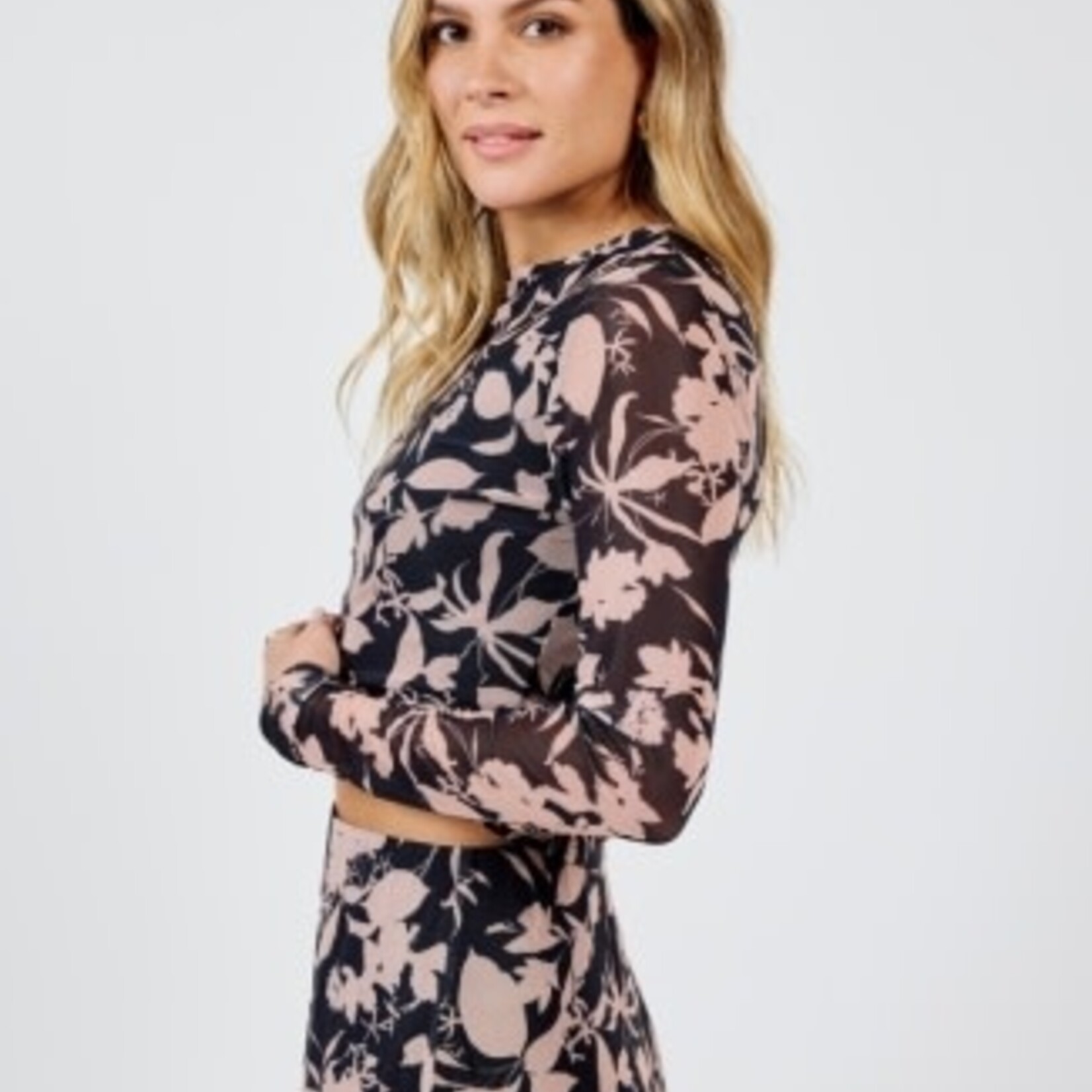 Sadie & Sage Rejuvenate Floral Mesh Long Sleeve Top