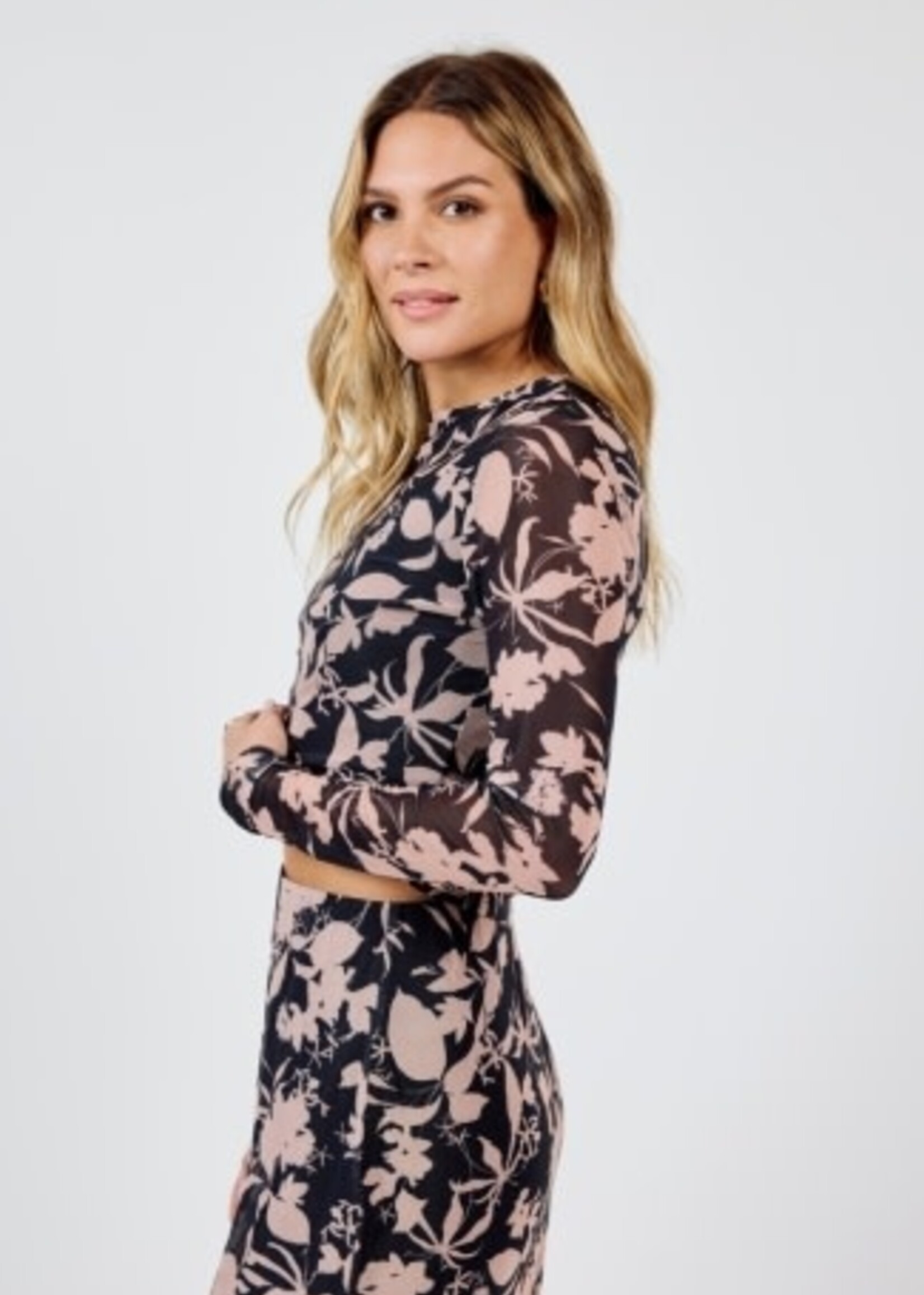 Sadie & Sage Rejuvenate Floral Mesh Long Sleeve Top