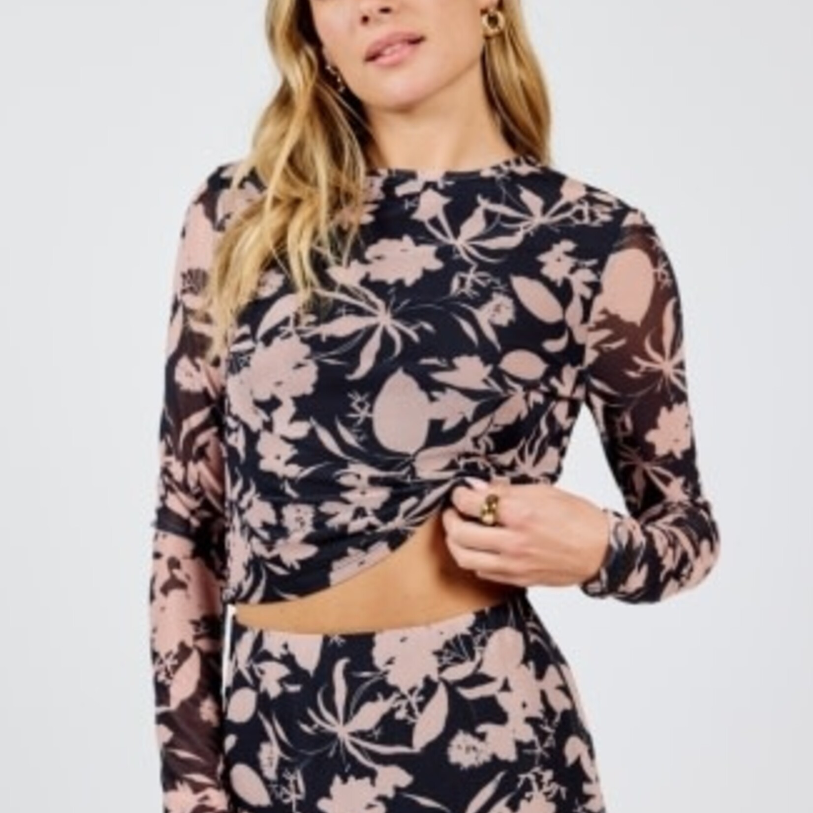 Sadie & Sage Rejuvenate Floral Mesh Long Sleeve Top