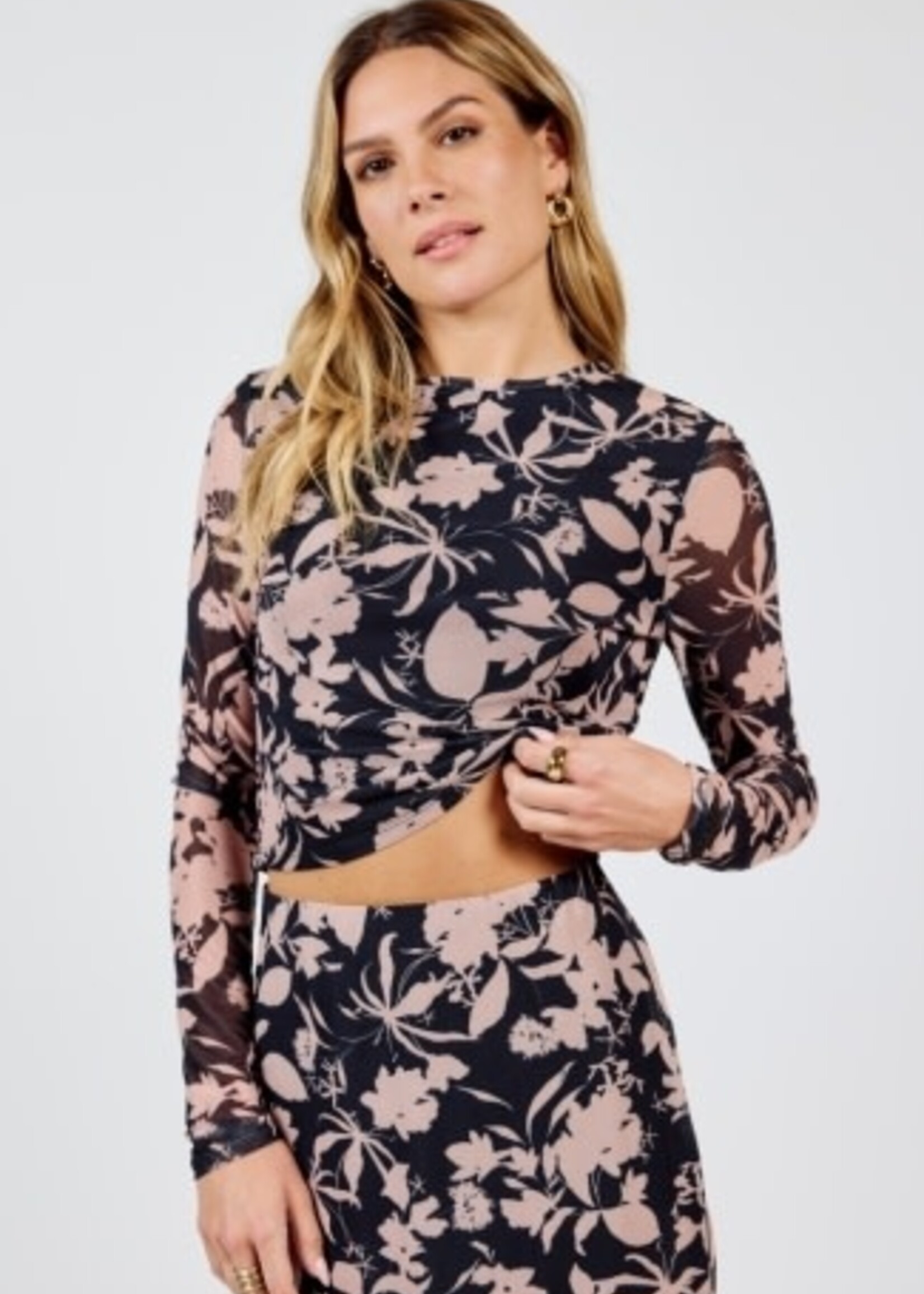 Sadie & Sage Rejuvenate Floral Mesh Long Sleeve Top