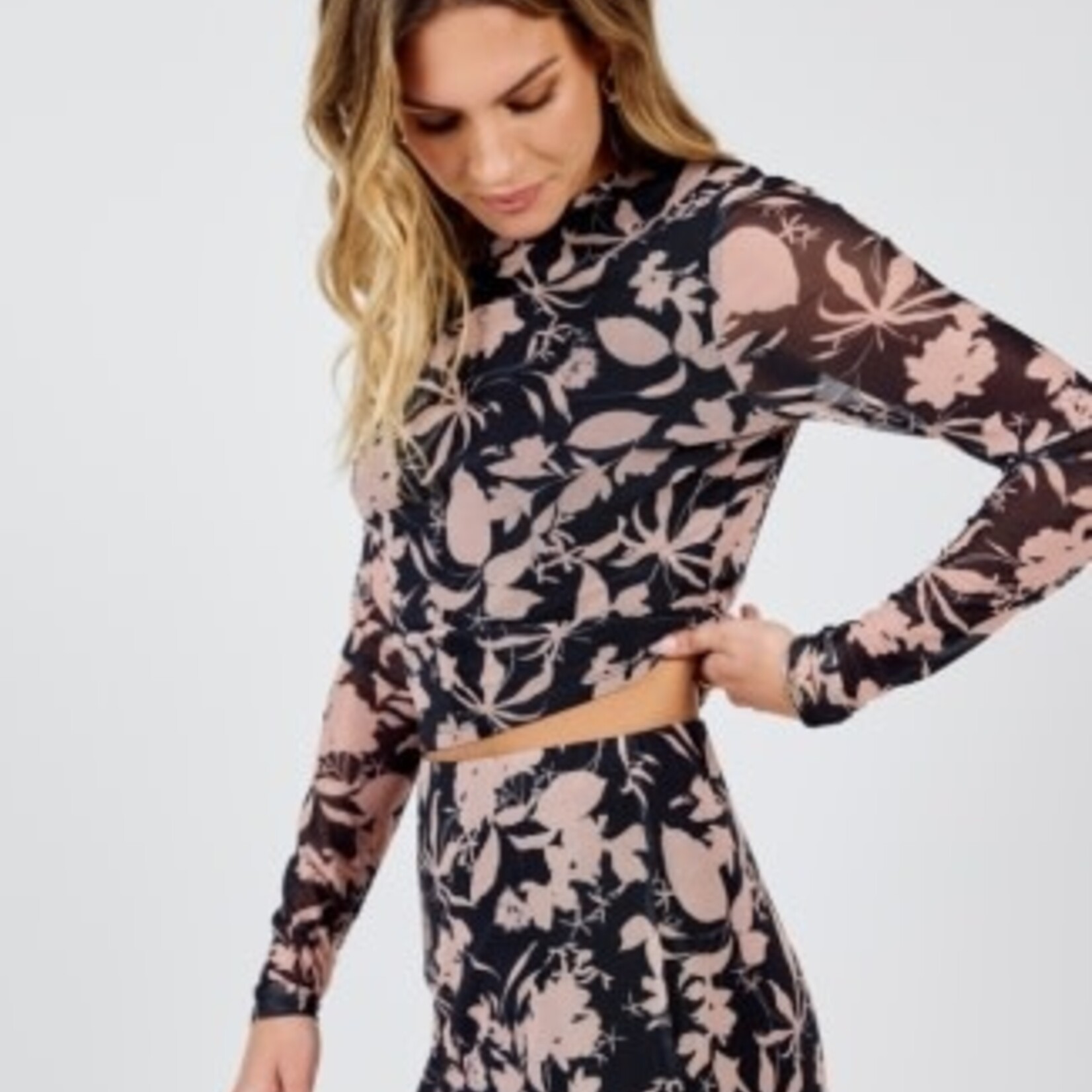 Sadie & Sage Rejuvenate Floral Mesh Long Sleeve Top