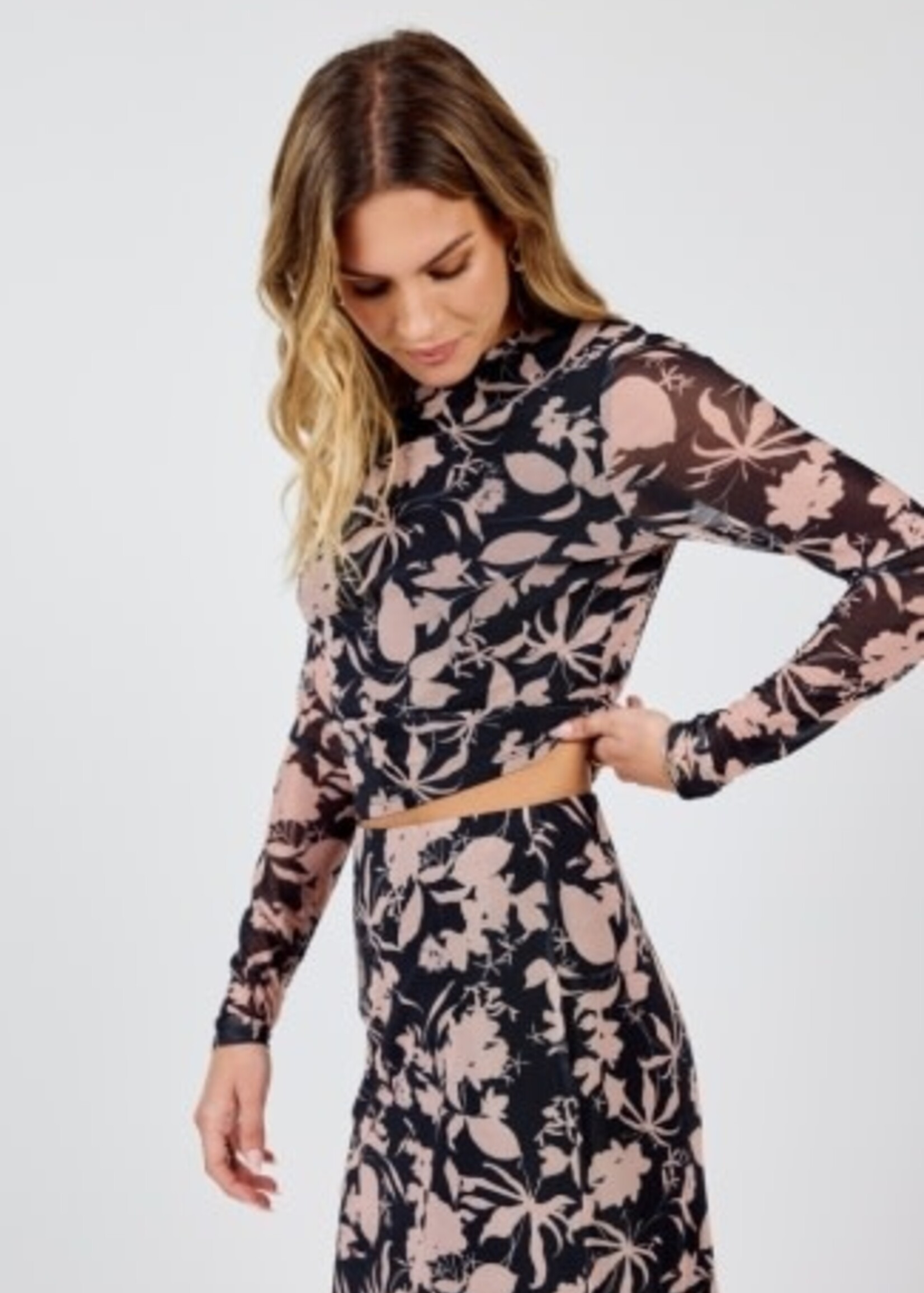 Sadie & Sage Rejuvenate Floral Mesh Long Sleeve Top
