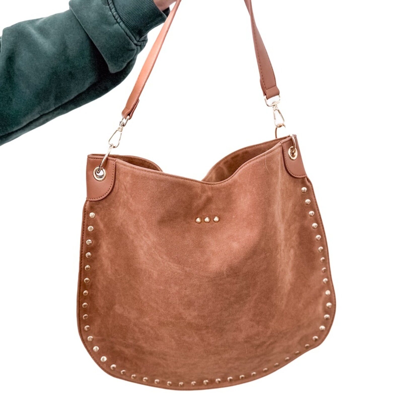 Pretty Simple Rosalie Rivet Suede Hobo Bag
