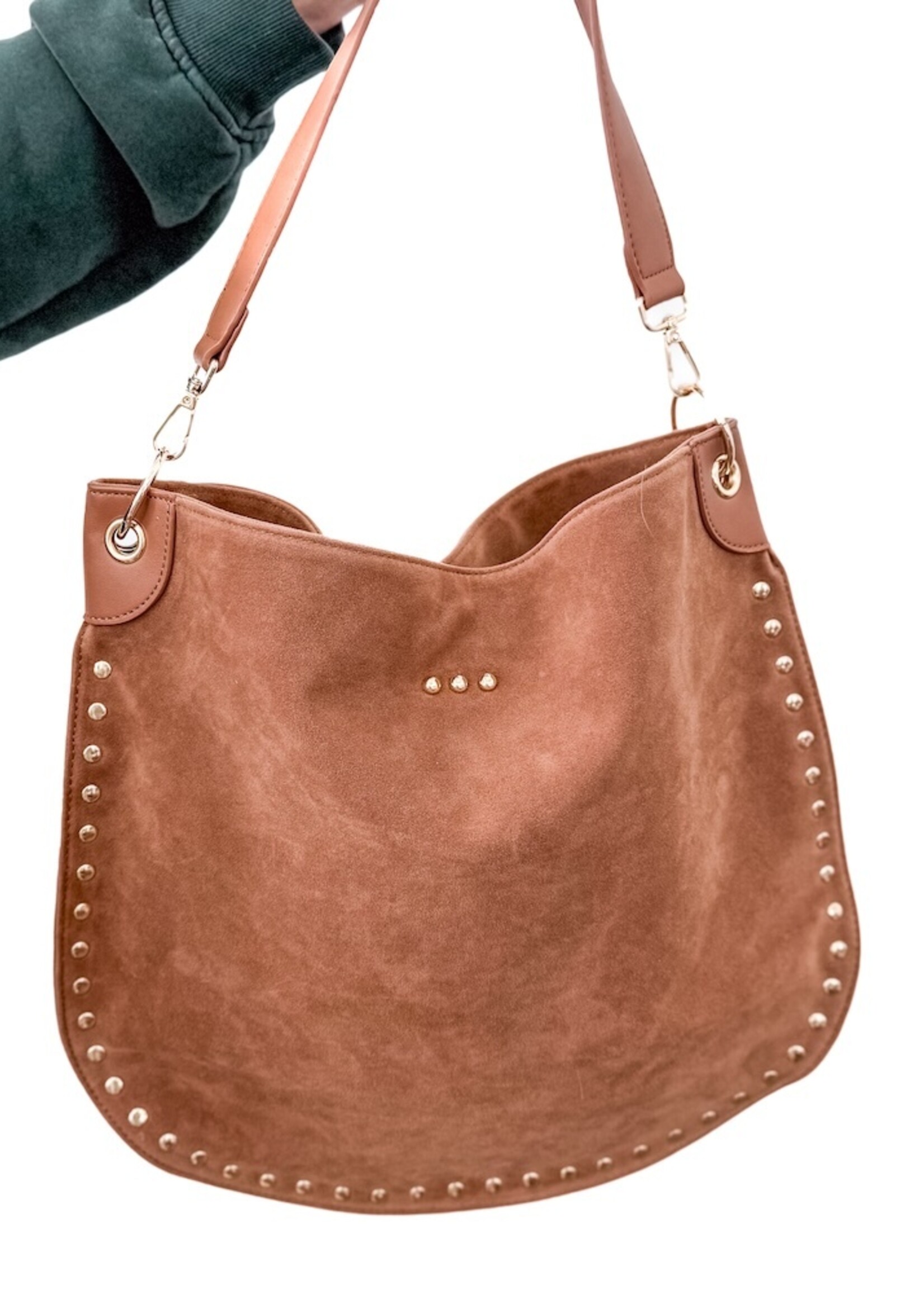 Pretty Simple Rosalie Rivet Suede Hobo Bag