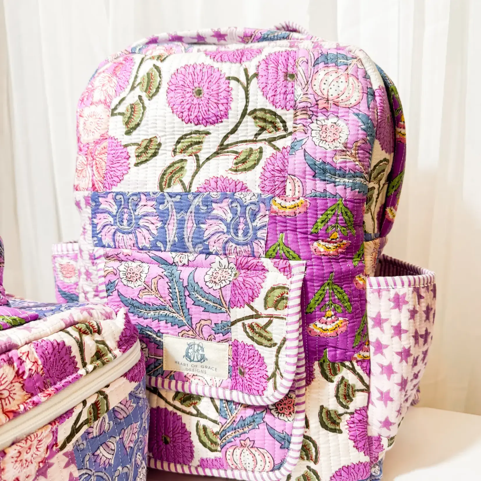 Starlit Blooms Patchwork Quilted Backpack
