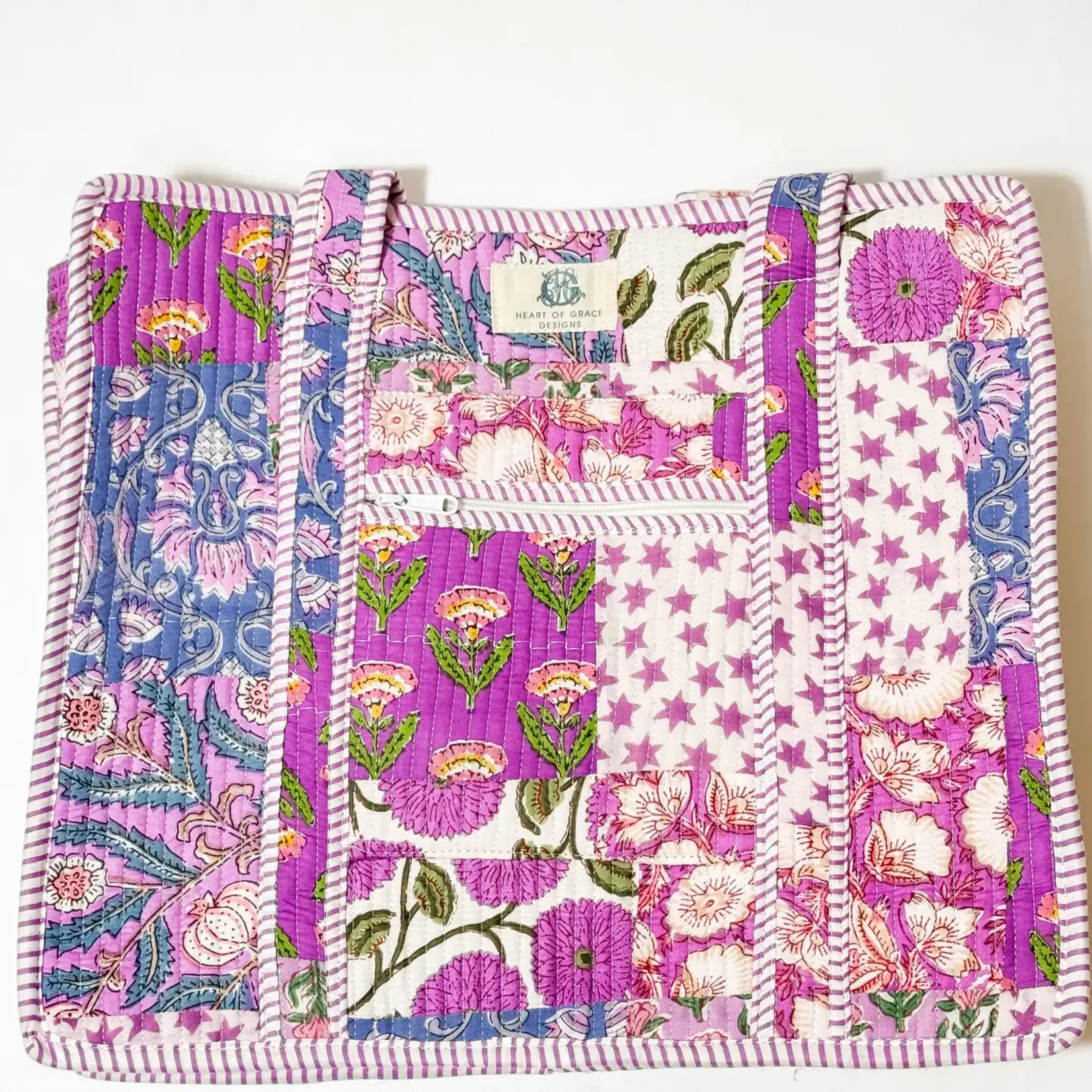 Large Quilted Zipper Tote Bag | Starlit Blooms Patchwork