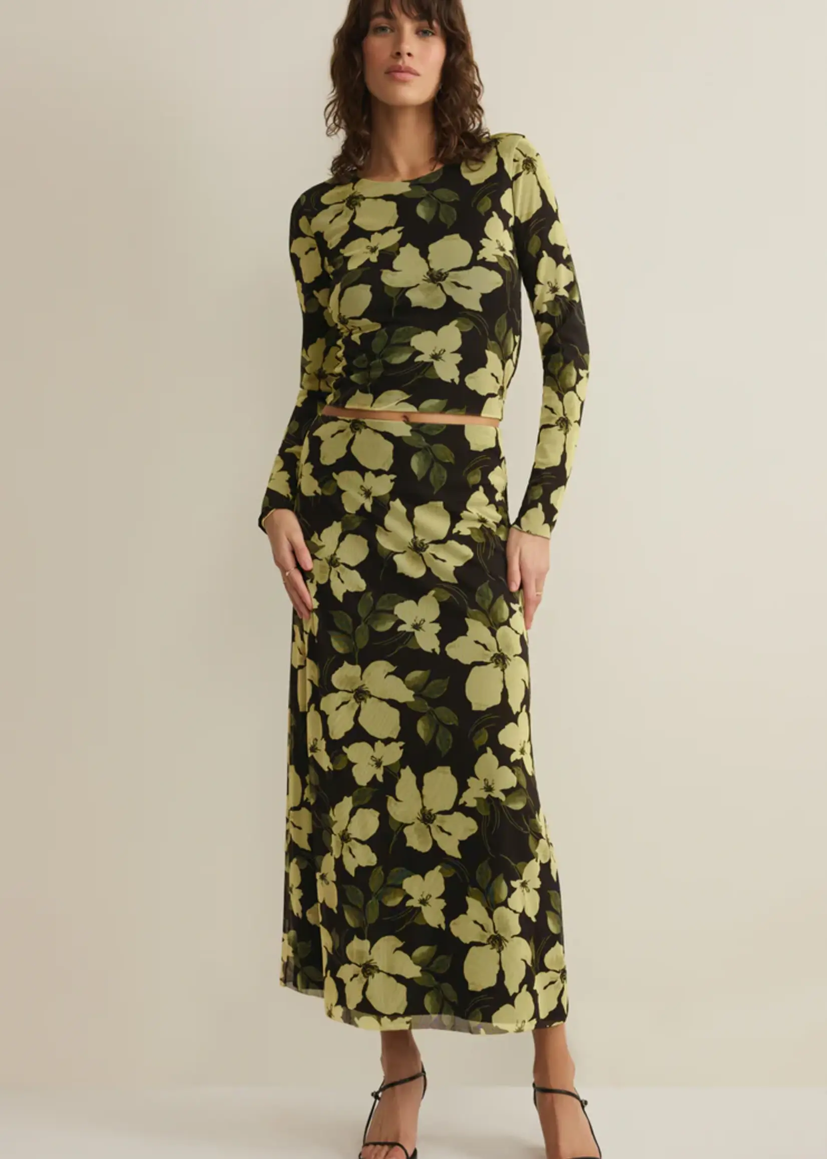 Z Supply Eda Ren Floral Mesh Midi Skirt