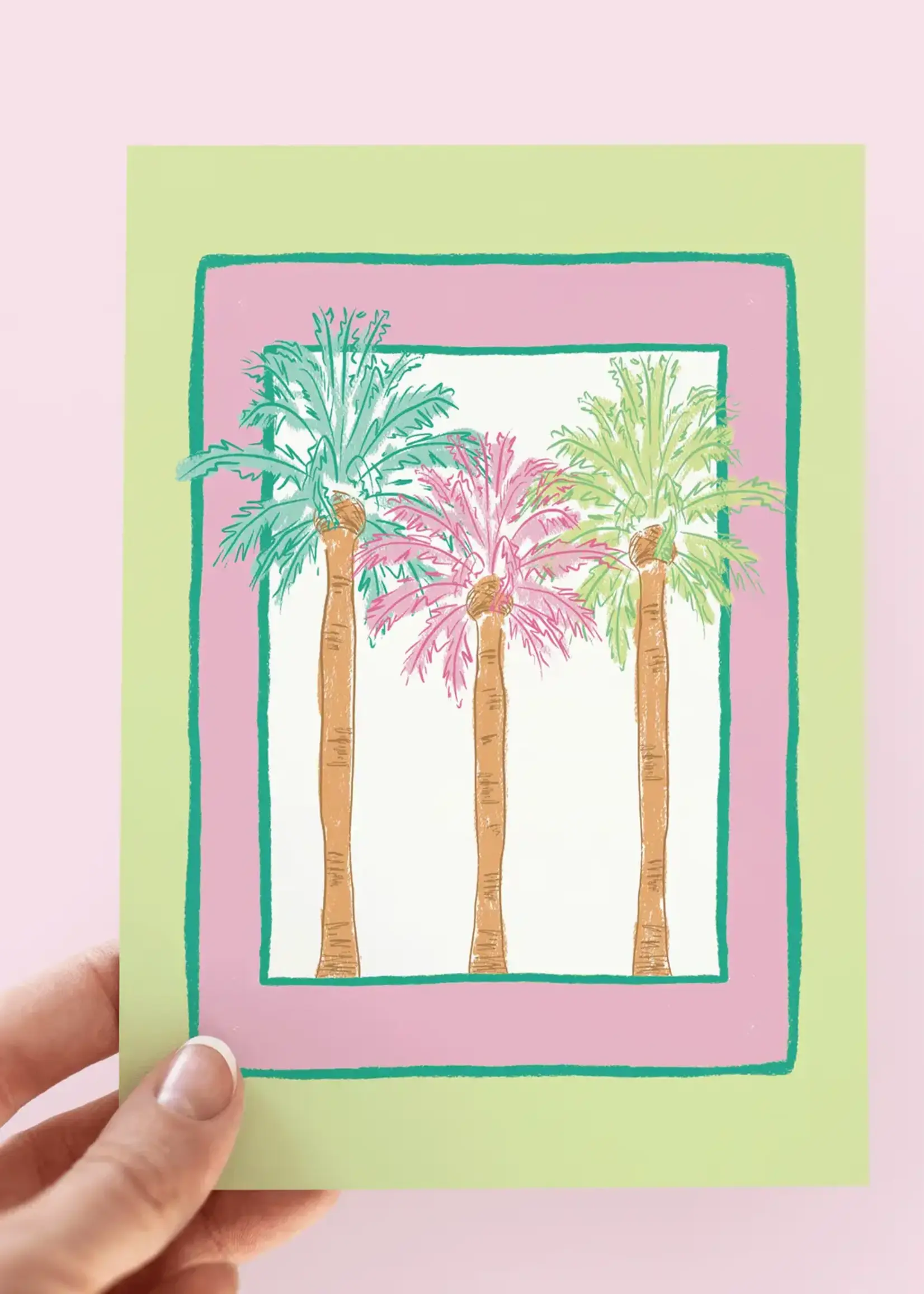 Trio of Colorful Palm Trees Beach Coastal Greeting Card