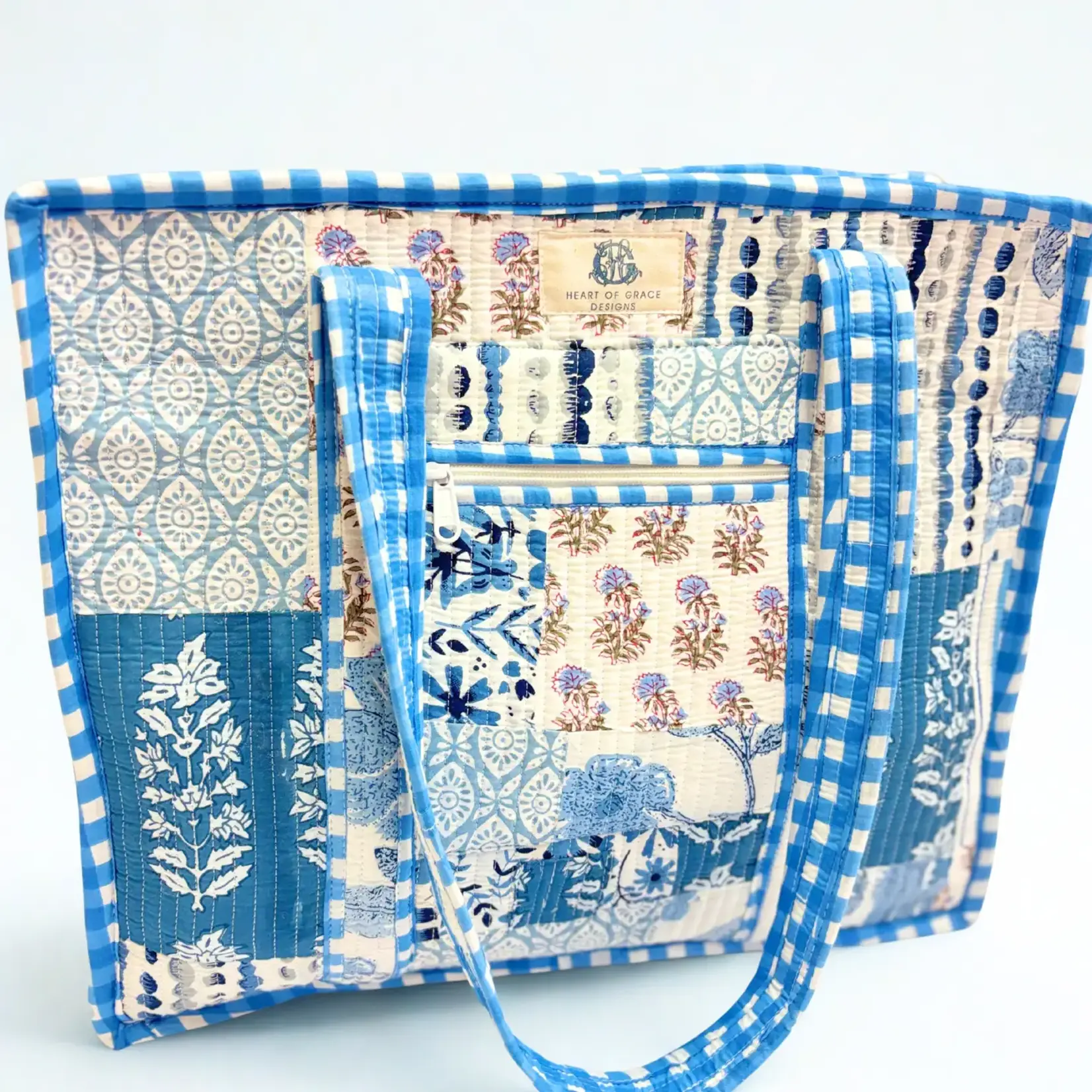 Large Quilted Zipper Tote Bag | Bleu Chapelle