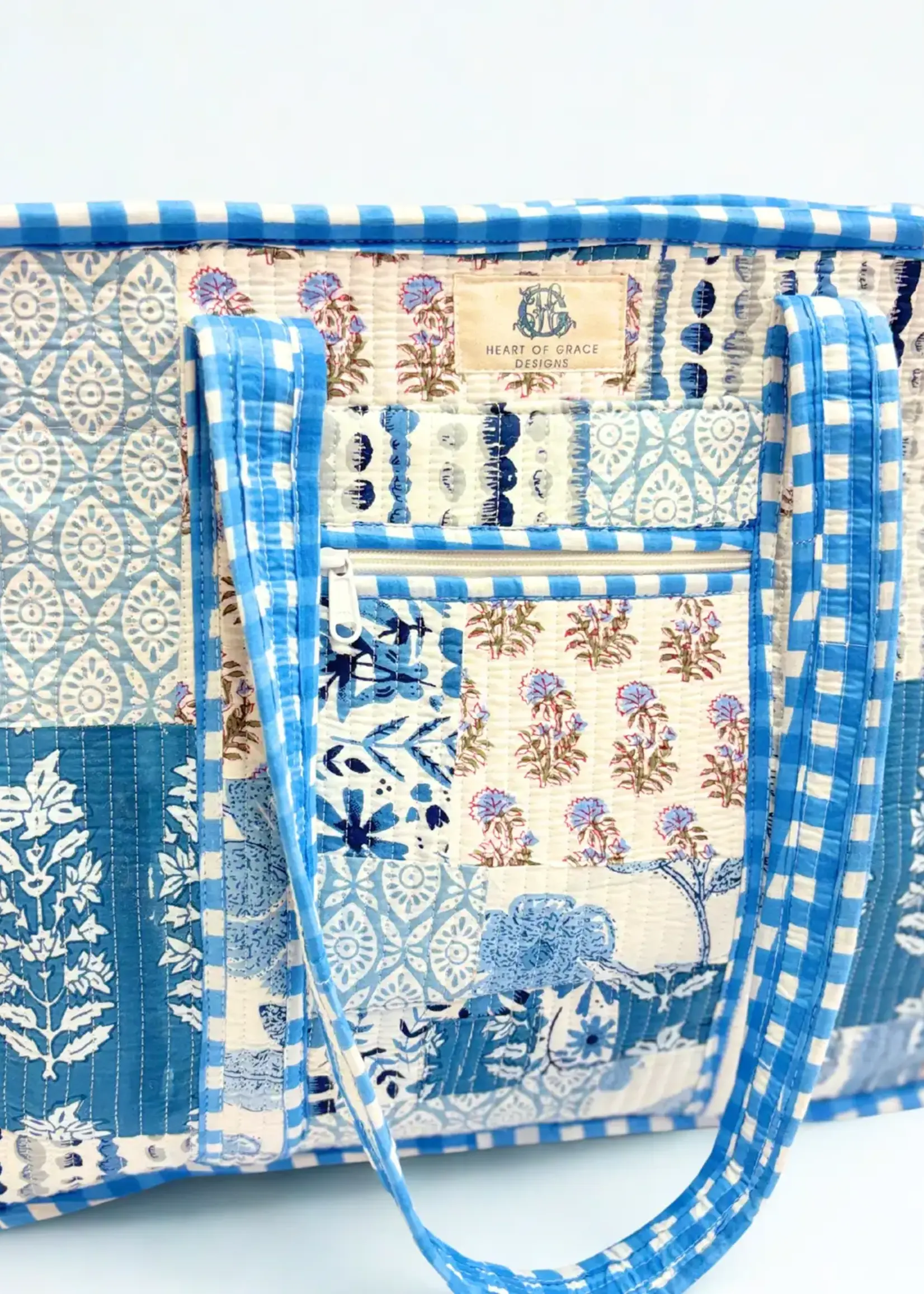 Large Quilted Zipper Tote Bag | Bleu Chapelle