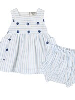 Seashells Embroidered Striped Baby Dress + Bloomer (Organic)