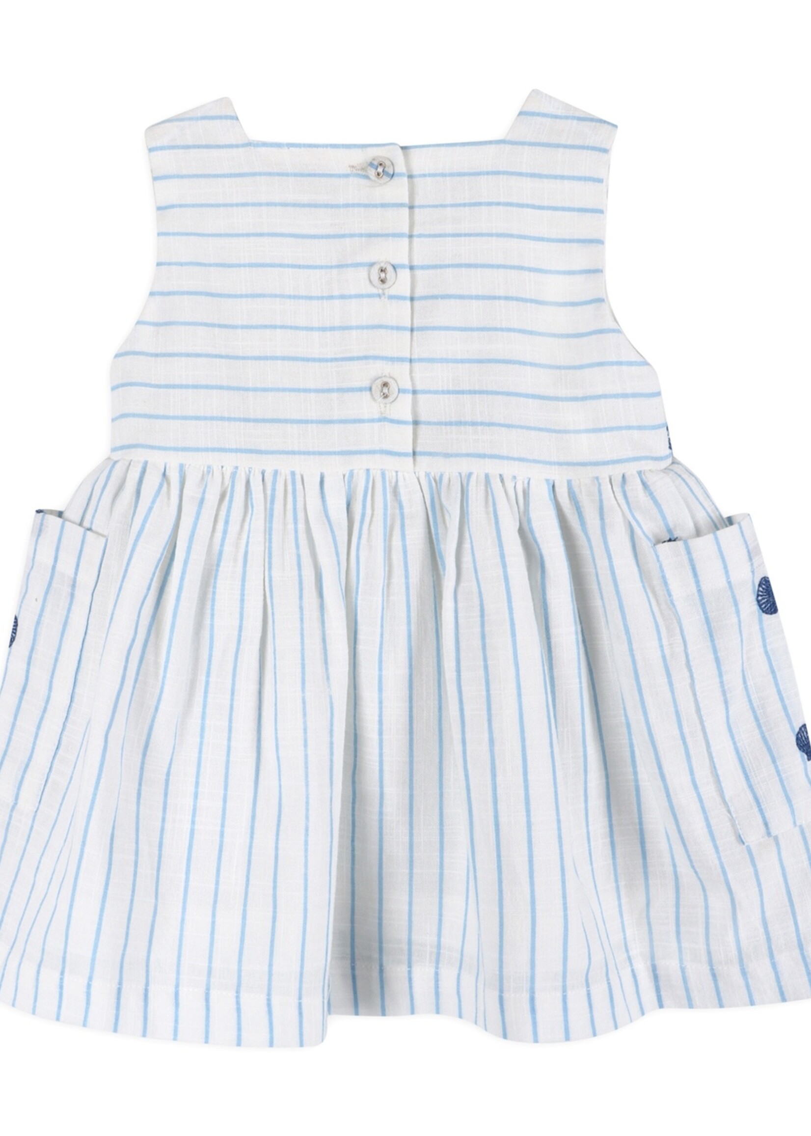 Seashells Embroidered Striped Baby Dress + Bloomer (Organic)