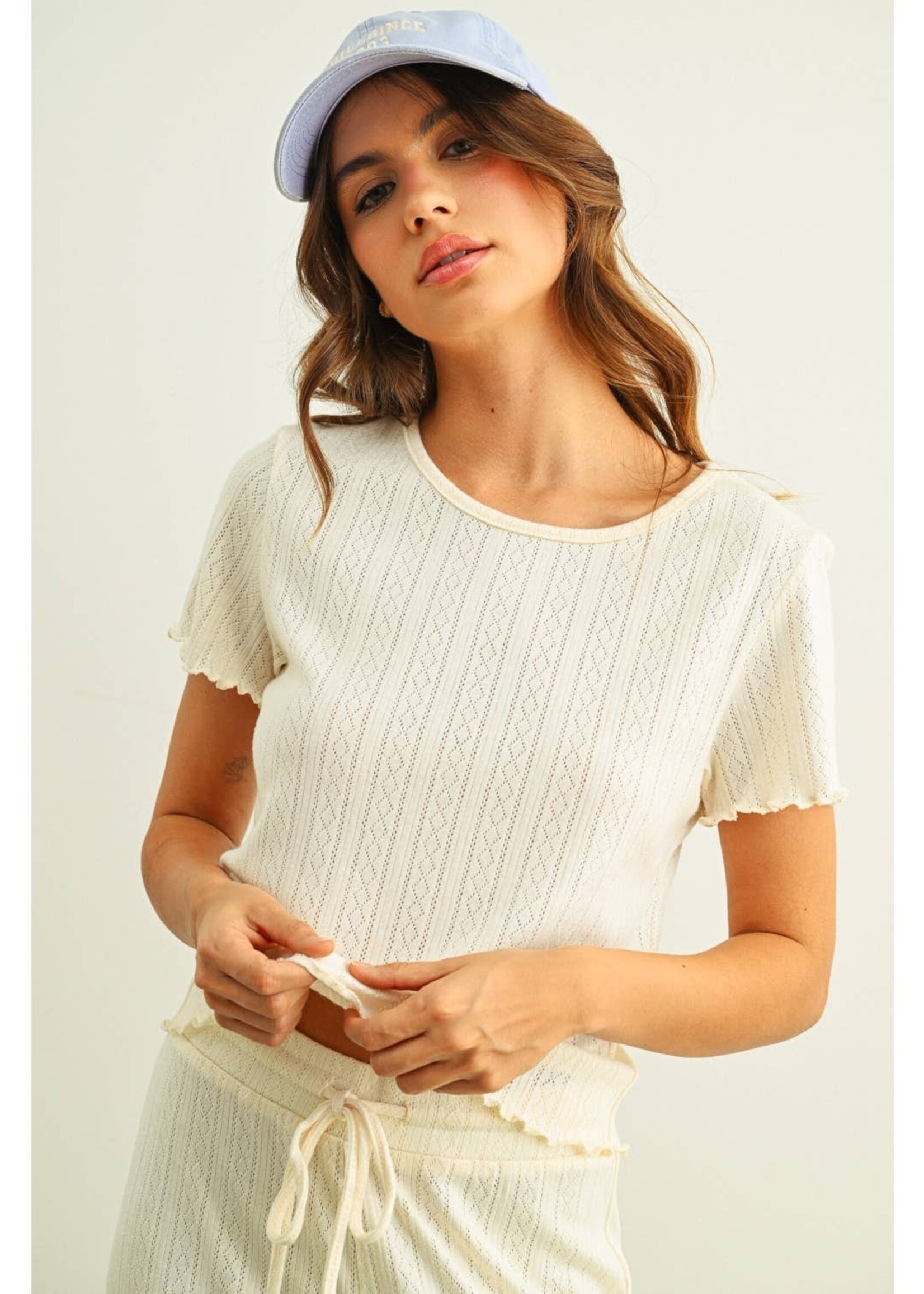 Pointelle Short Sleeve Top