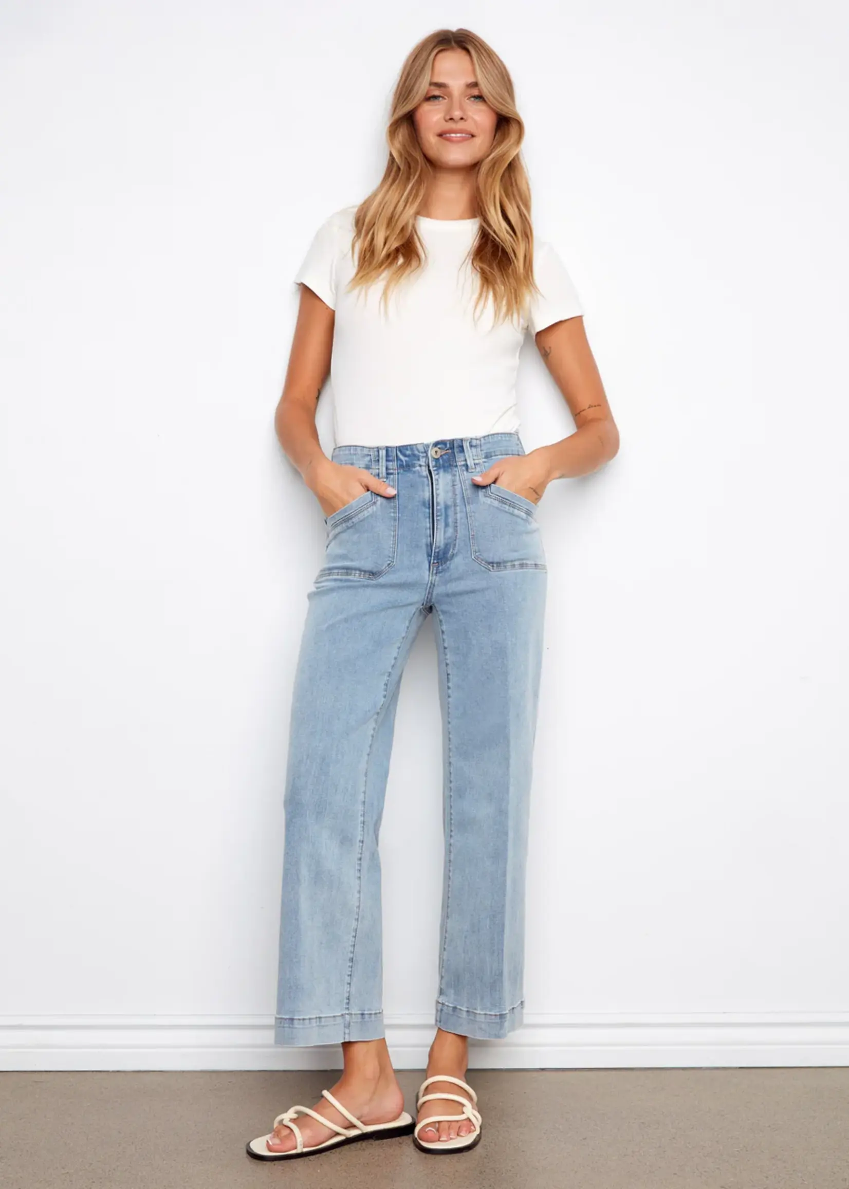 Charlie B Cropped Wide Leg Stretch Denim Pants