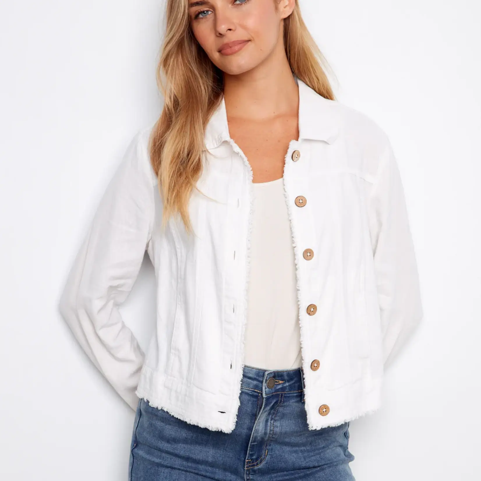Charlie B Linen Jacket With Frayed Hem
