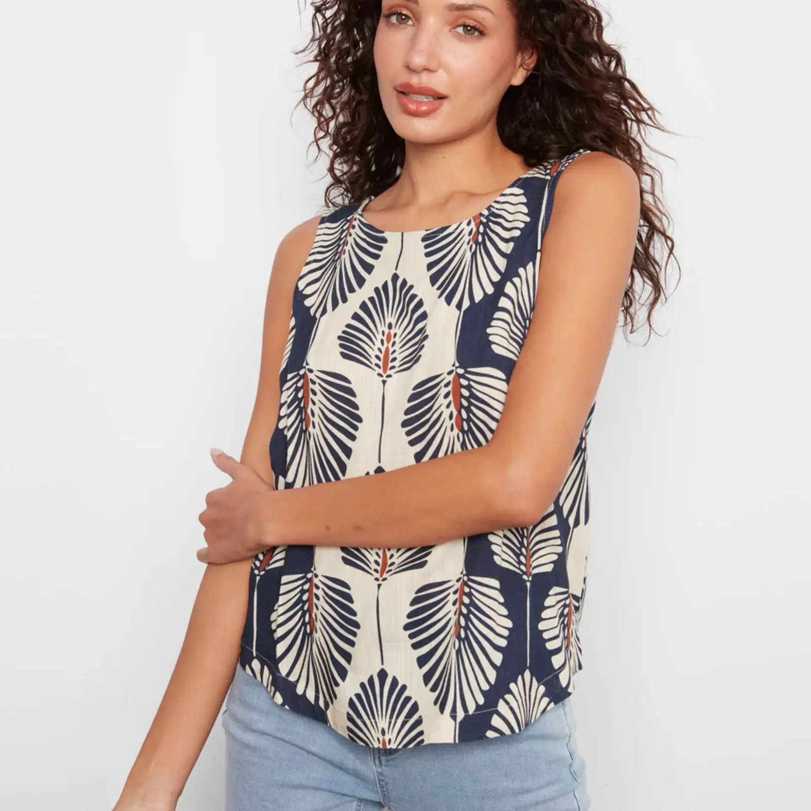 Charlie B Printed Sleeveless Linen Blouse