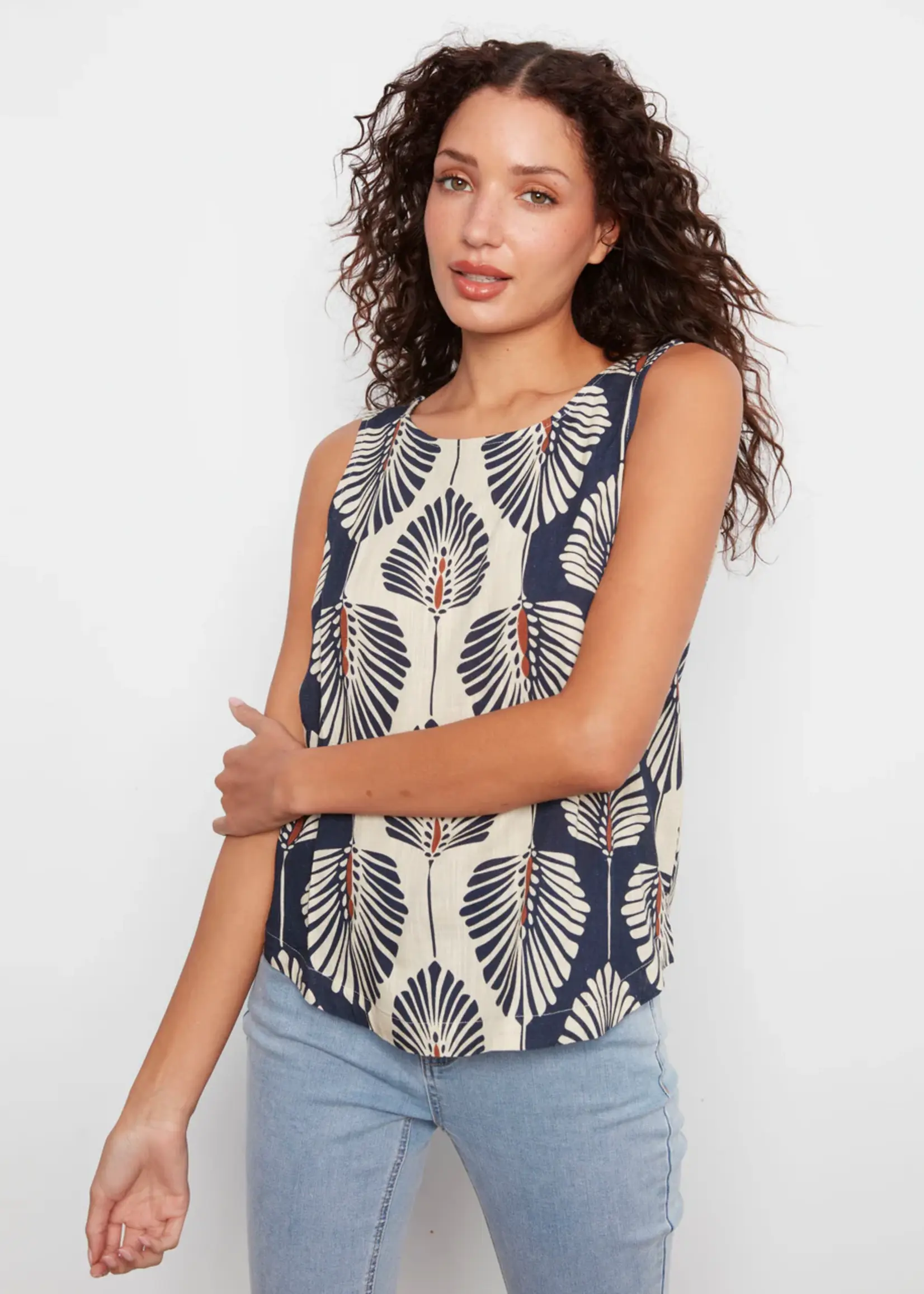 Charlie B Printed Sleeveless Linen Blouse
