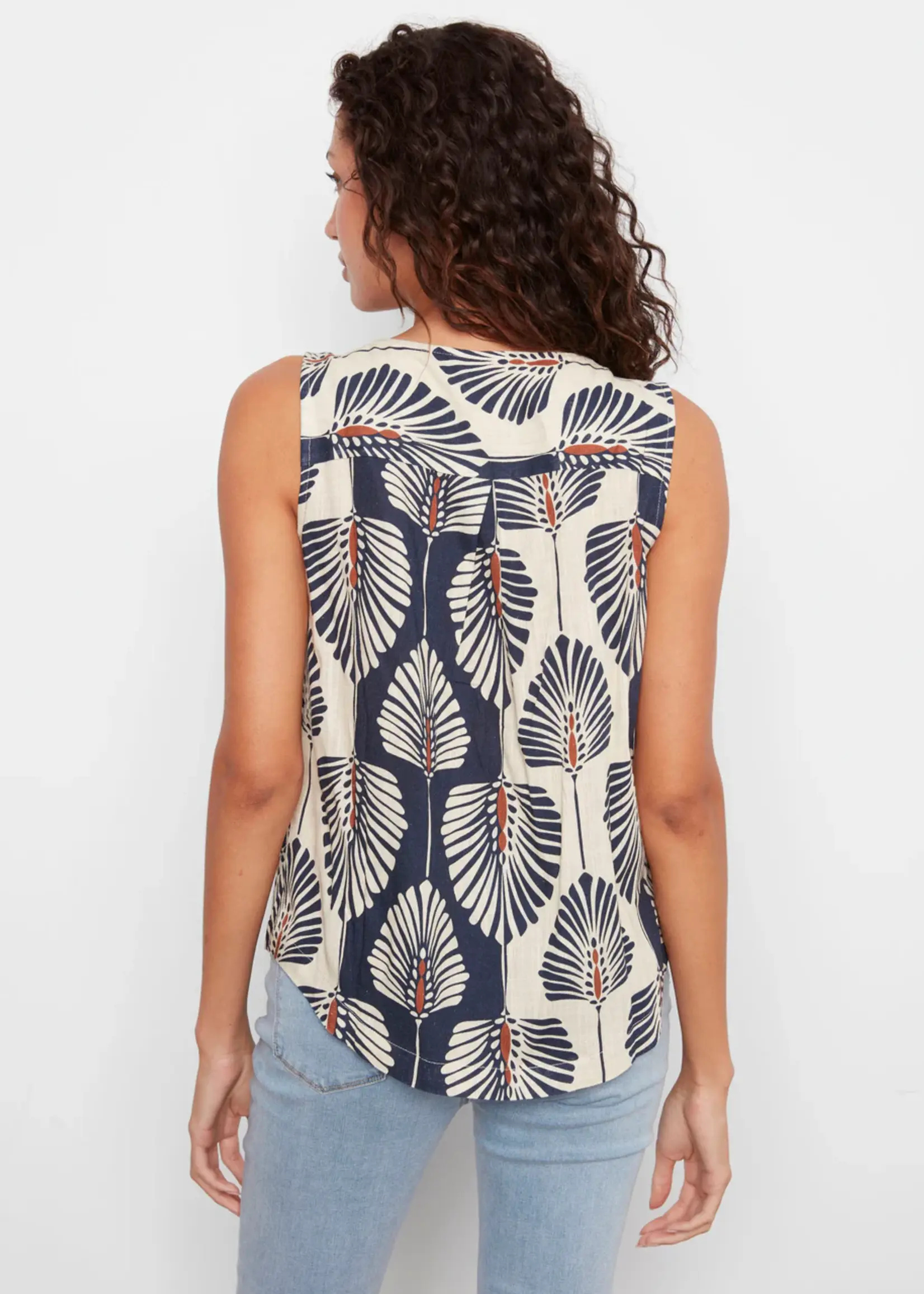Charlie B Printed Sleeveless Linen Blouse