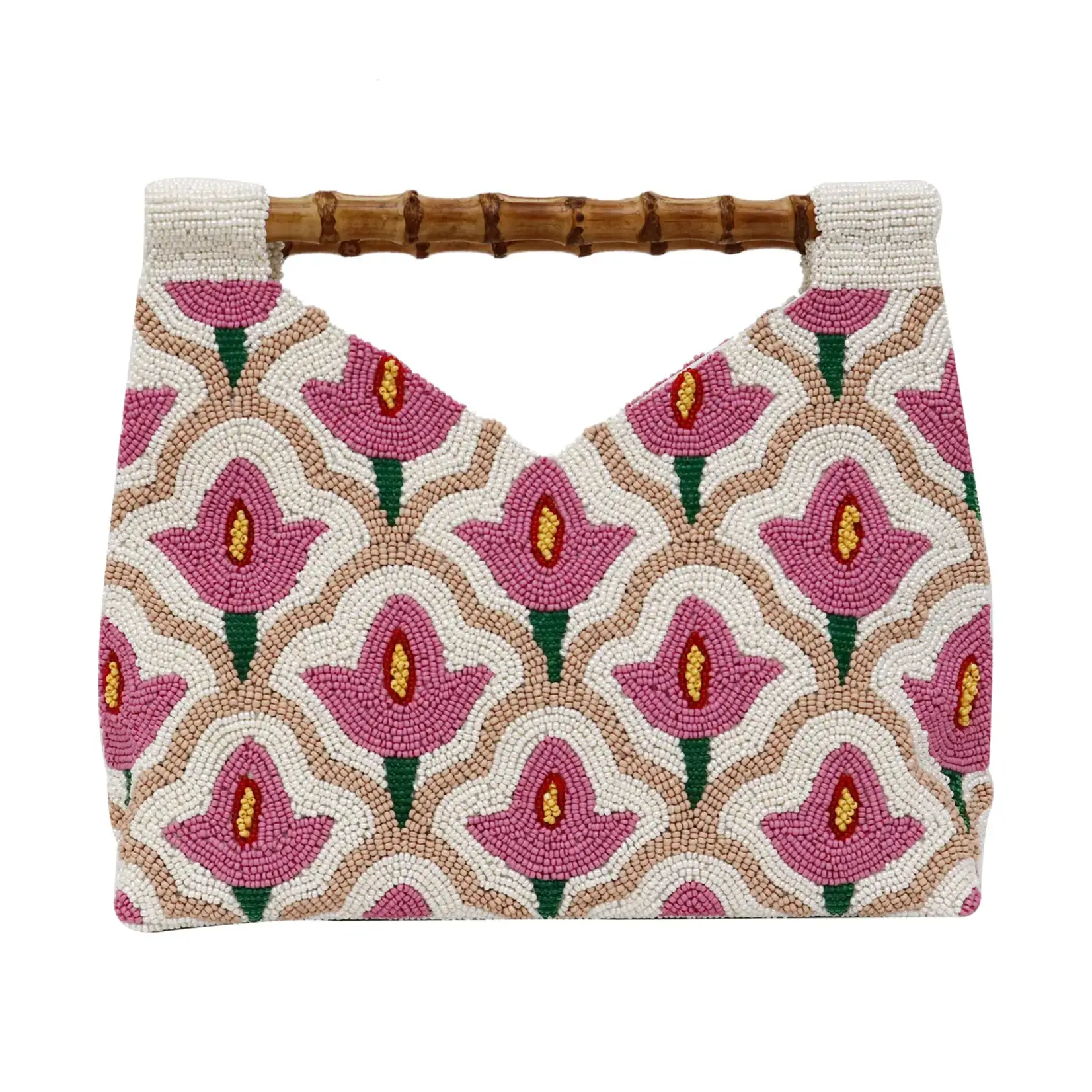 Tiana Pink Floral Cut-Out Bamboo Handle Bag