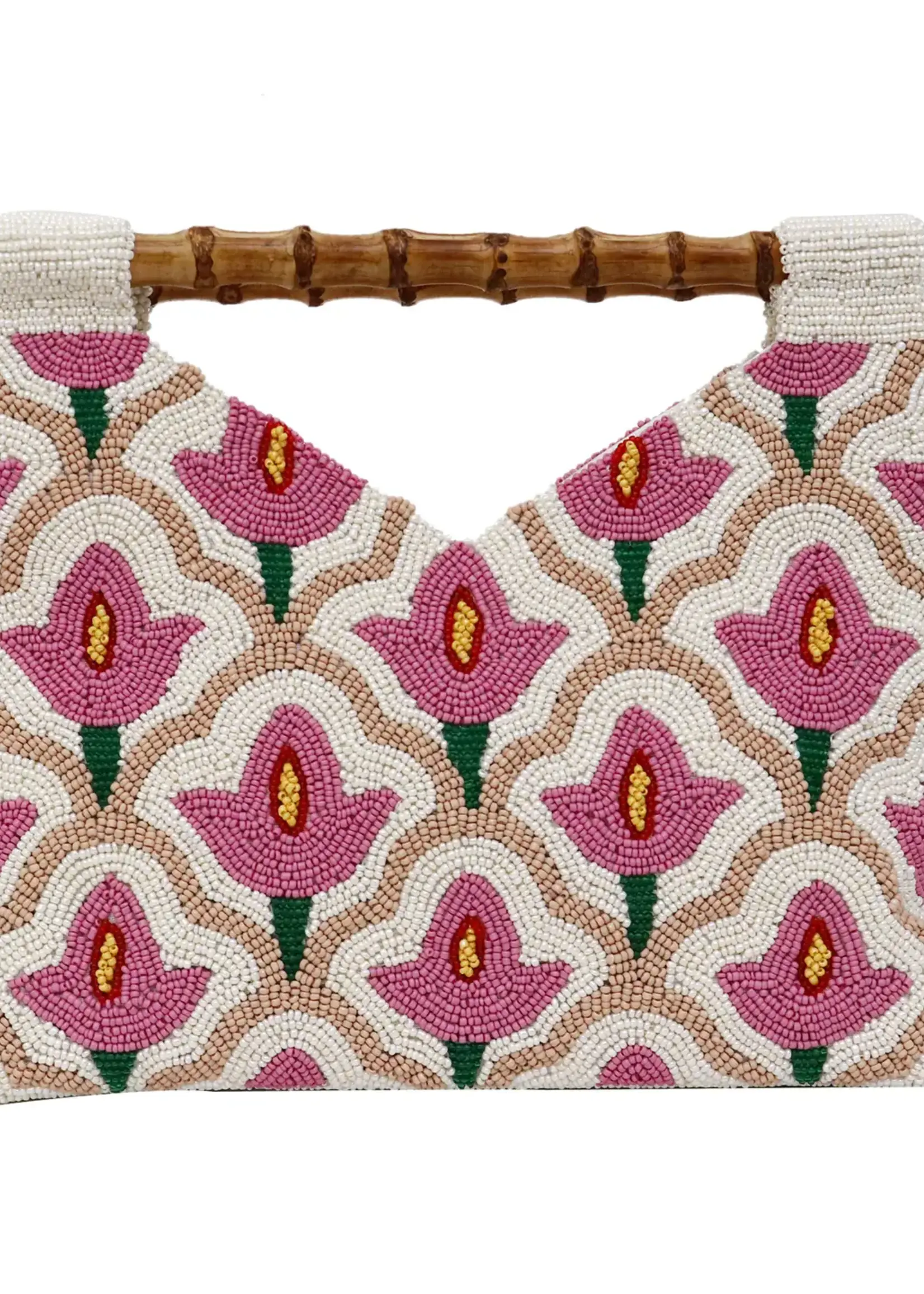 Tiana Pink Floral Cut-Out Bamboo Handle Bag