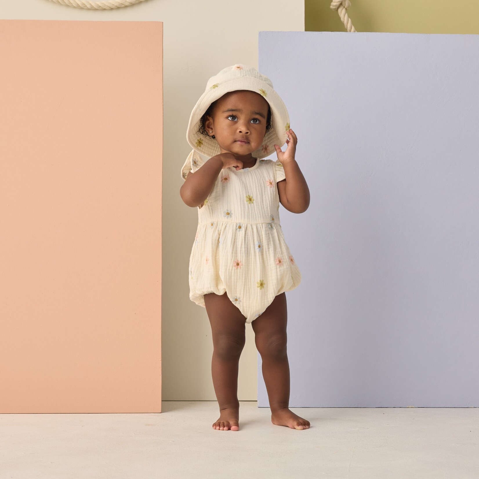 Rylee + Cru LLC AMELIA ROMPER EMBROIDERED DAISIES