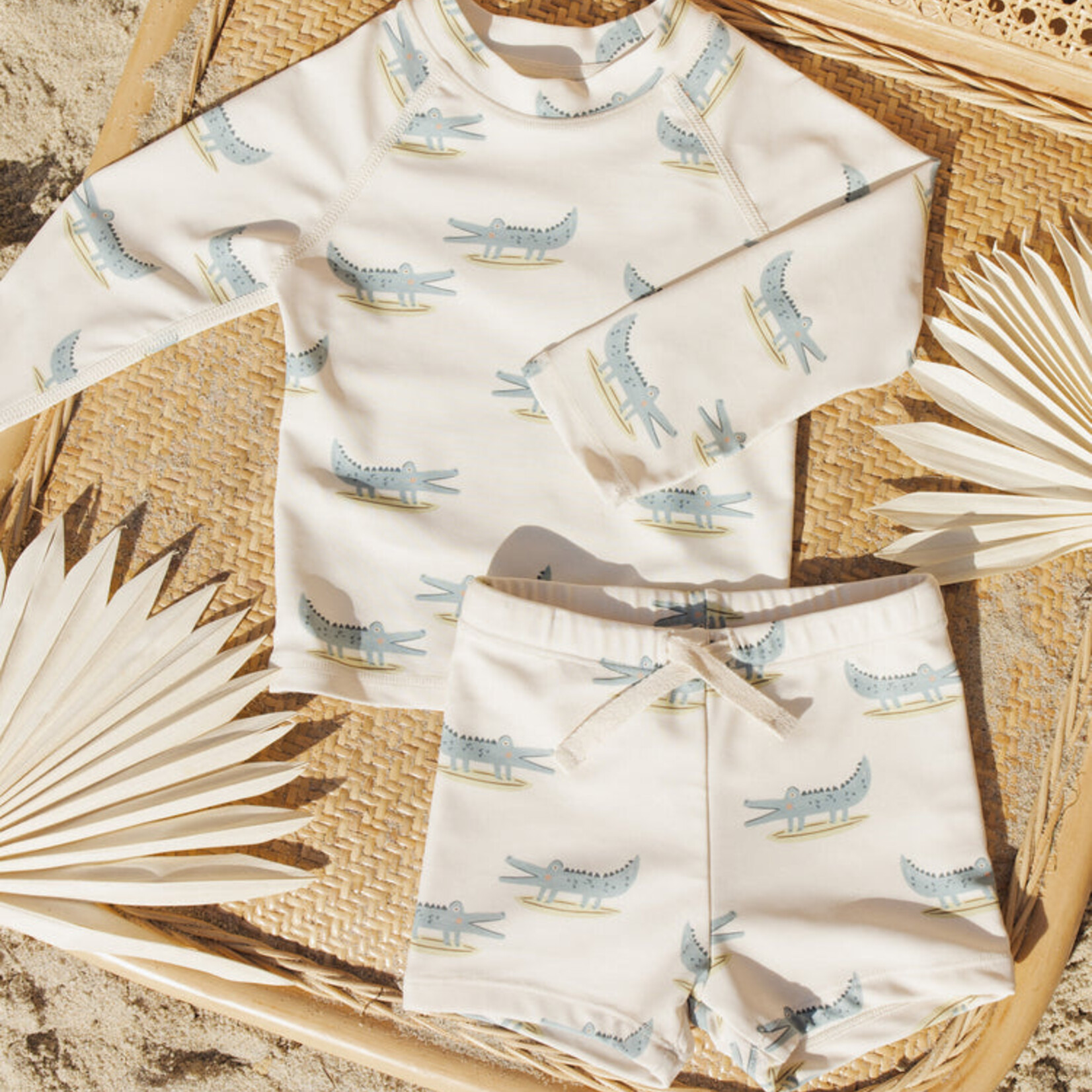 Rylee + Cru LLC Boys Rashguard Set Alligators