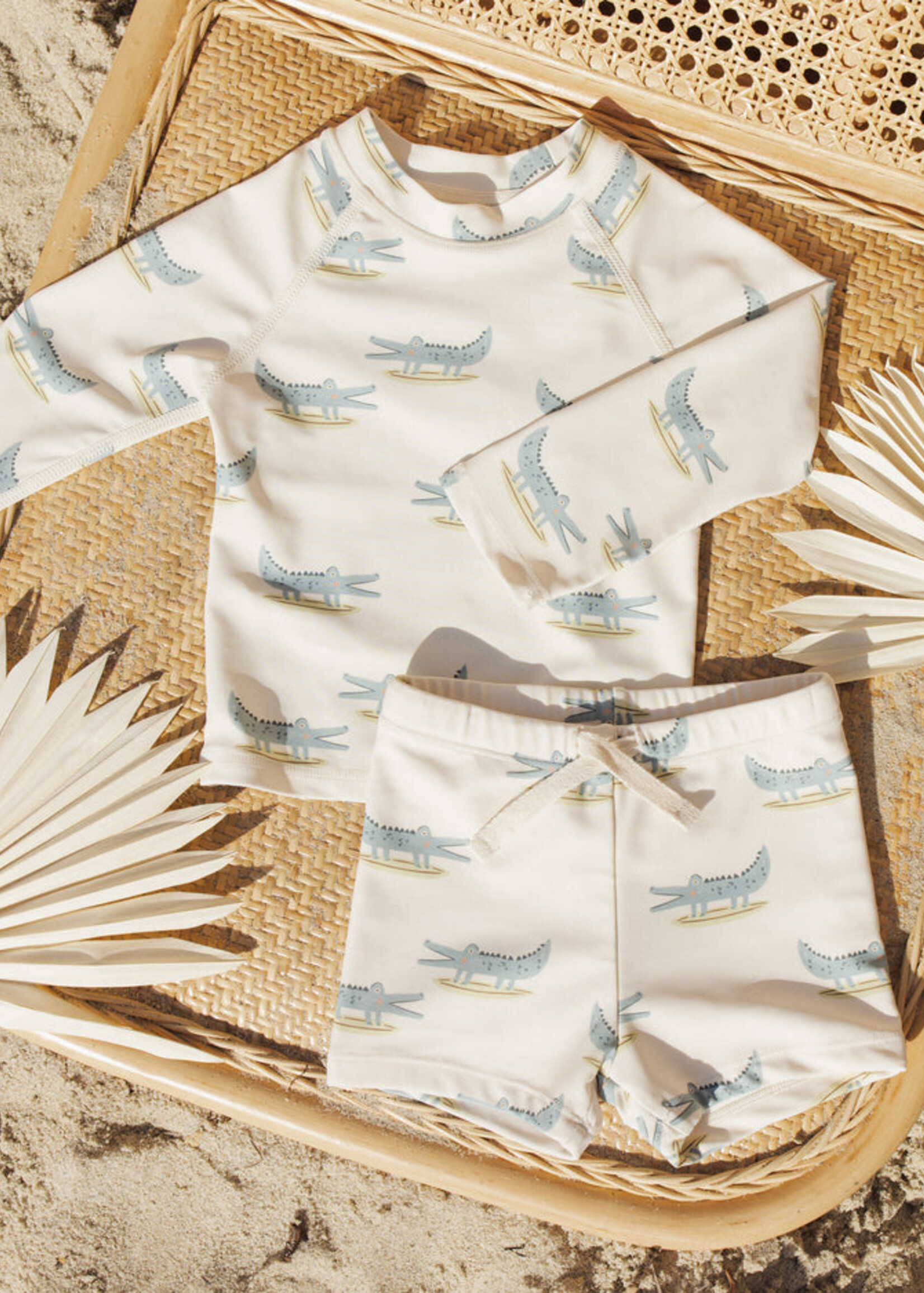 Rylee + Cru LLC Boys Rashguard Set Alligators