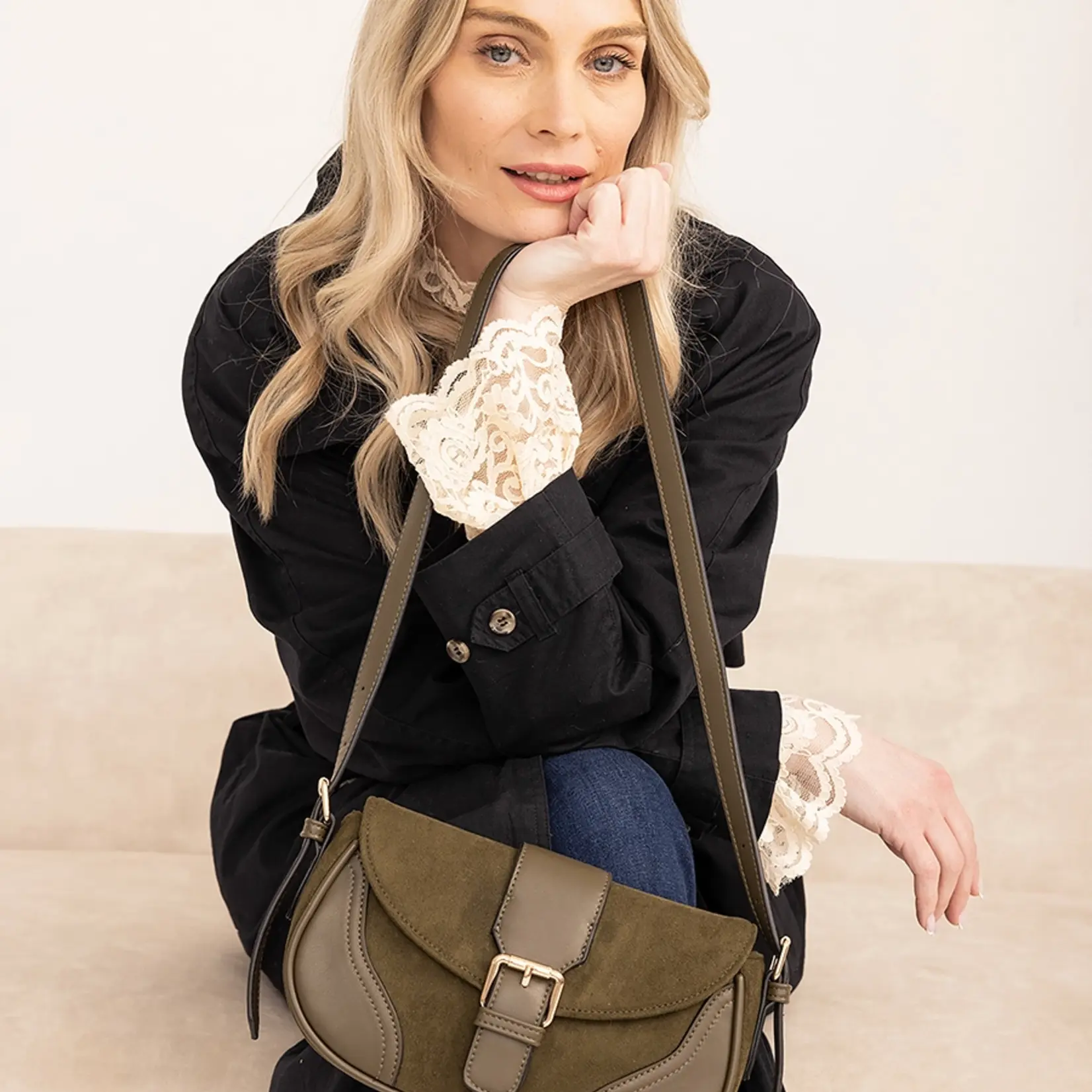 Duffy Contrast Suede Shoulder Bag