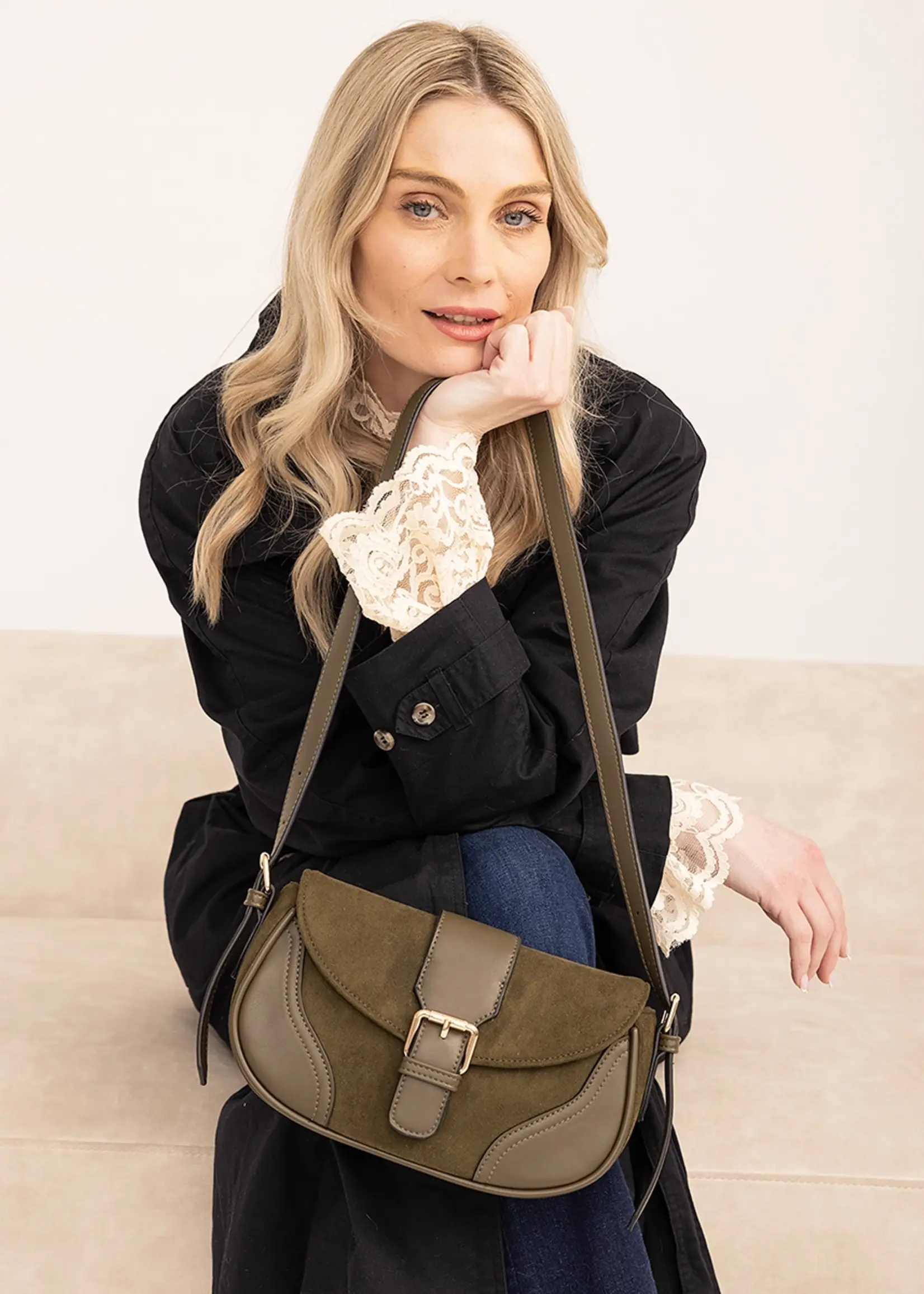 Duffy Contrast Suede Shoulder Bag