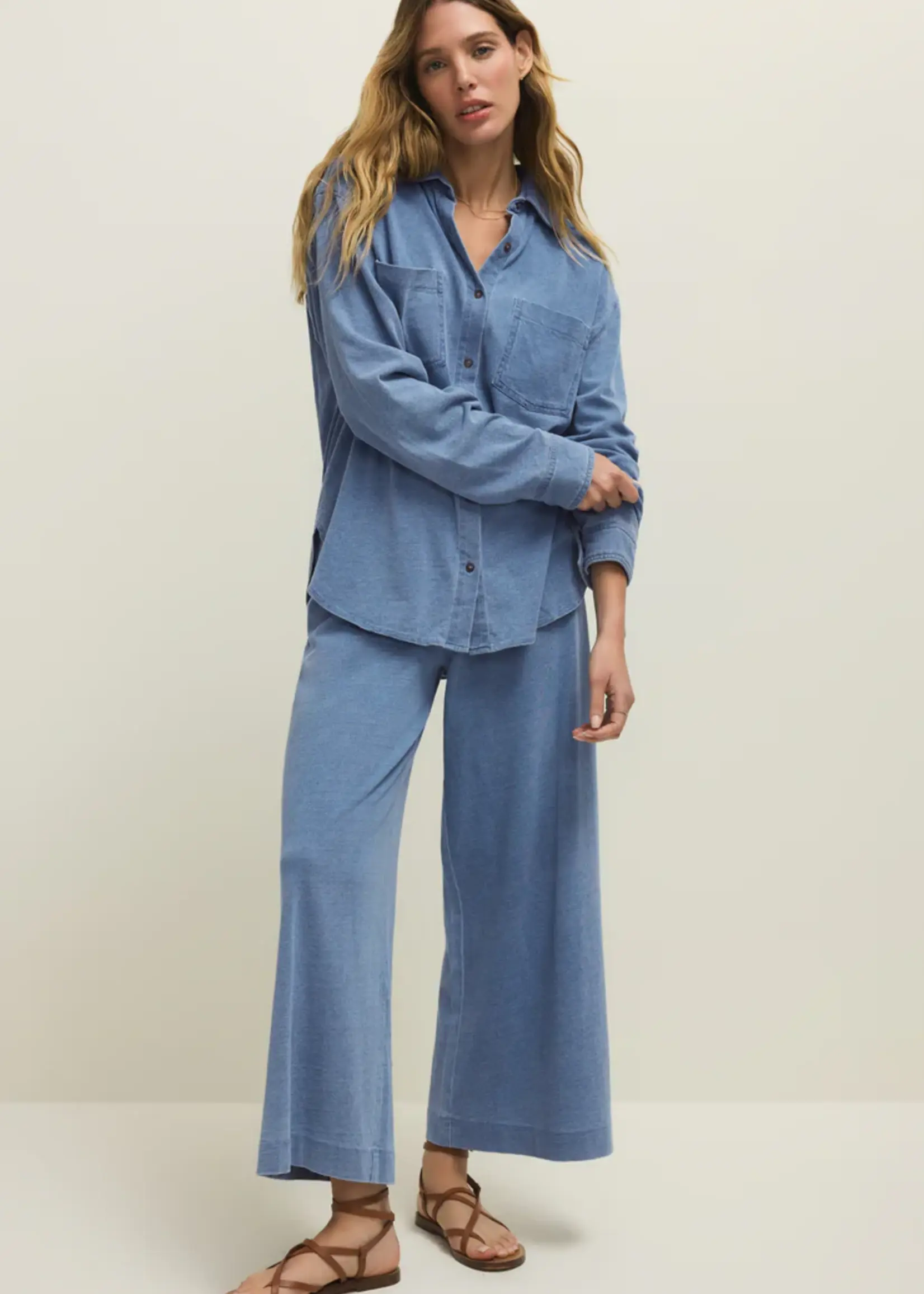 Z Supply Reese Jersey Denim Button Up