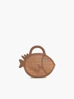Brown Trim Fish Raffia Handheld Clutch