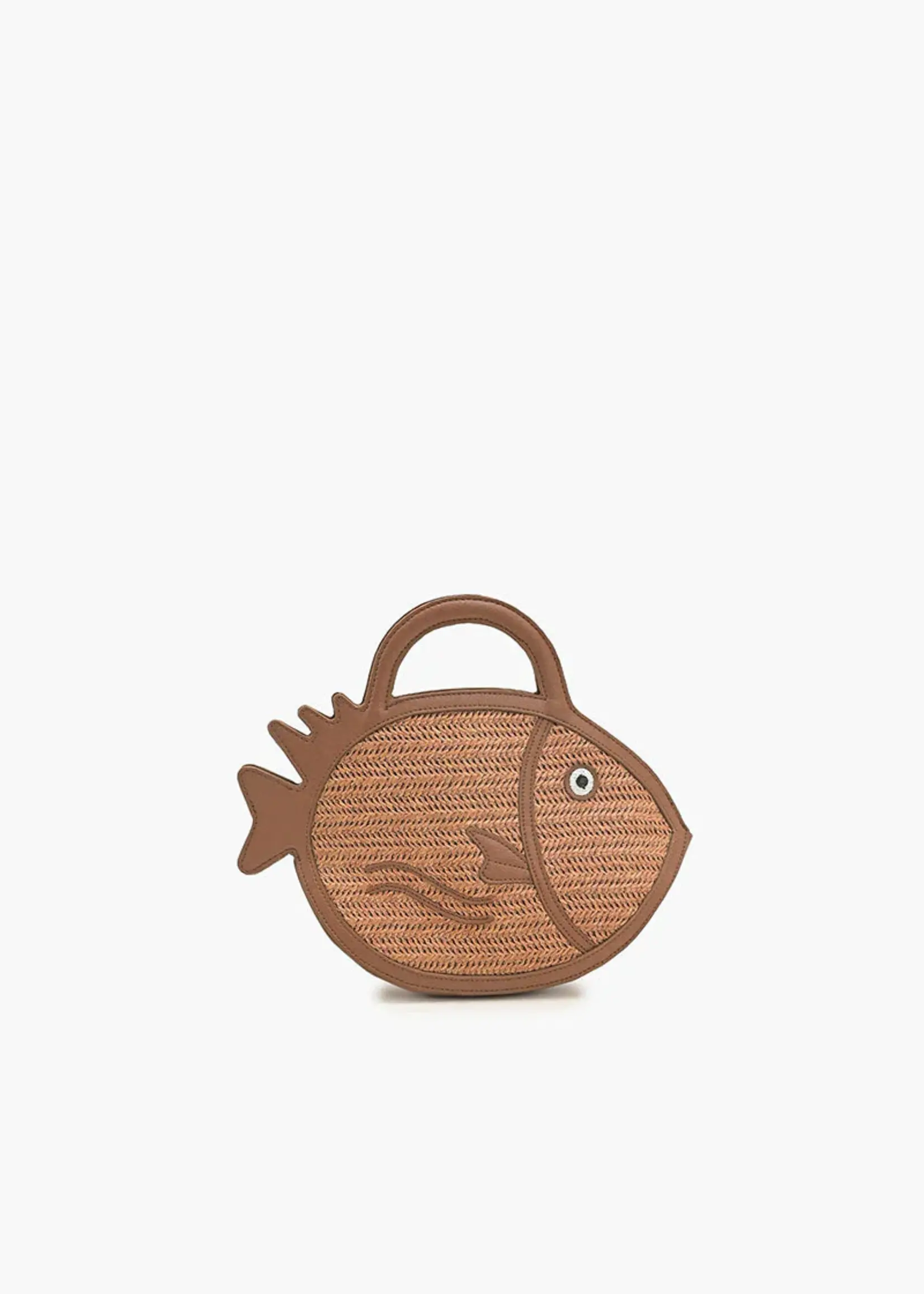 Brown Trim Fish Raffia Handheld Clutch