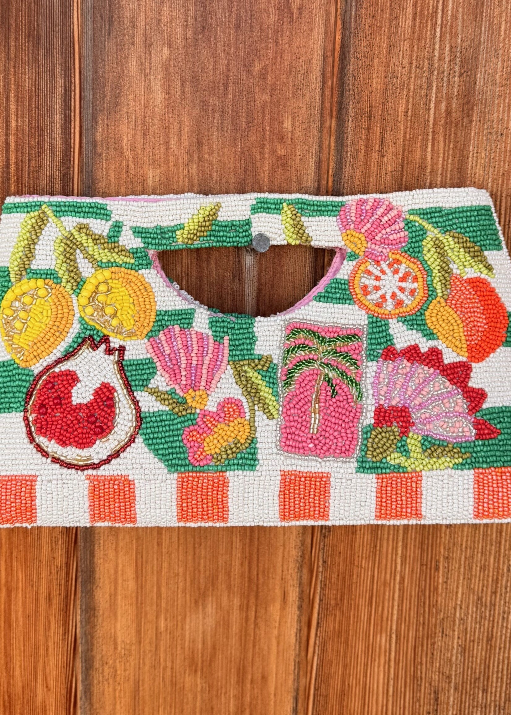 Mediterranean Lemon Pomegranate Beaded Handheld Tote