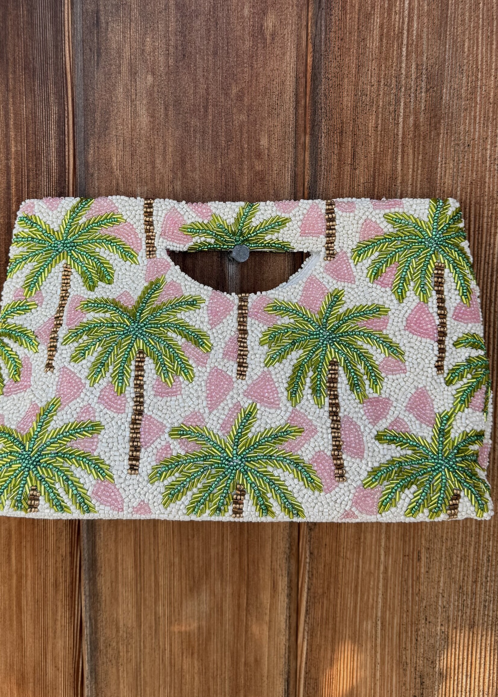 Tiana Palm Trees in Pewter Cut Out Clutch - Multi