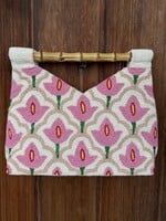 Tiana Pink Floral Cut-Out Bamboo Handle Bag
