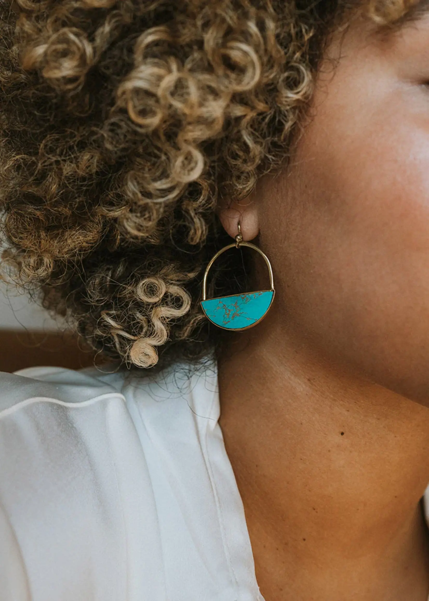 Sandhya Reconstituted Stone Hoop Drop Earrings - Turquoise