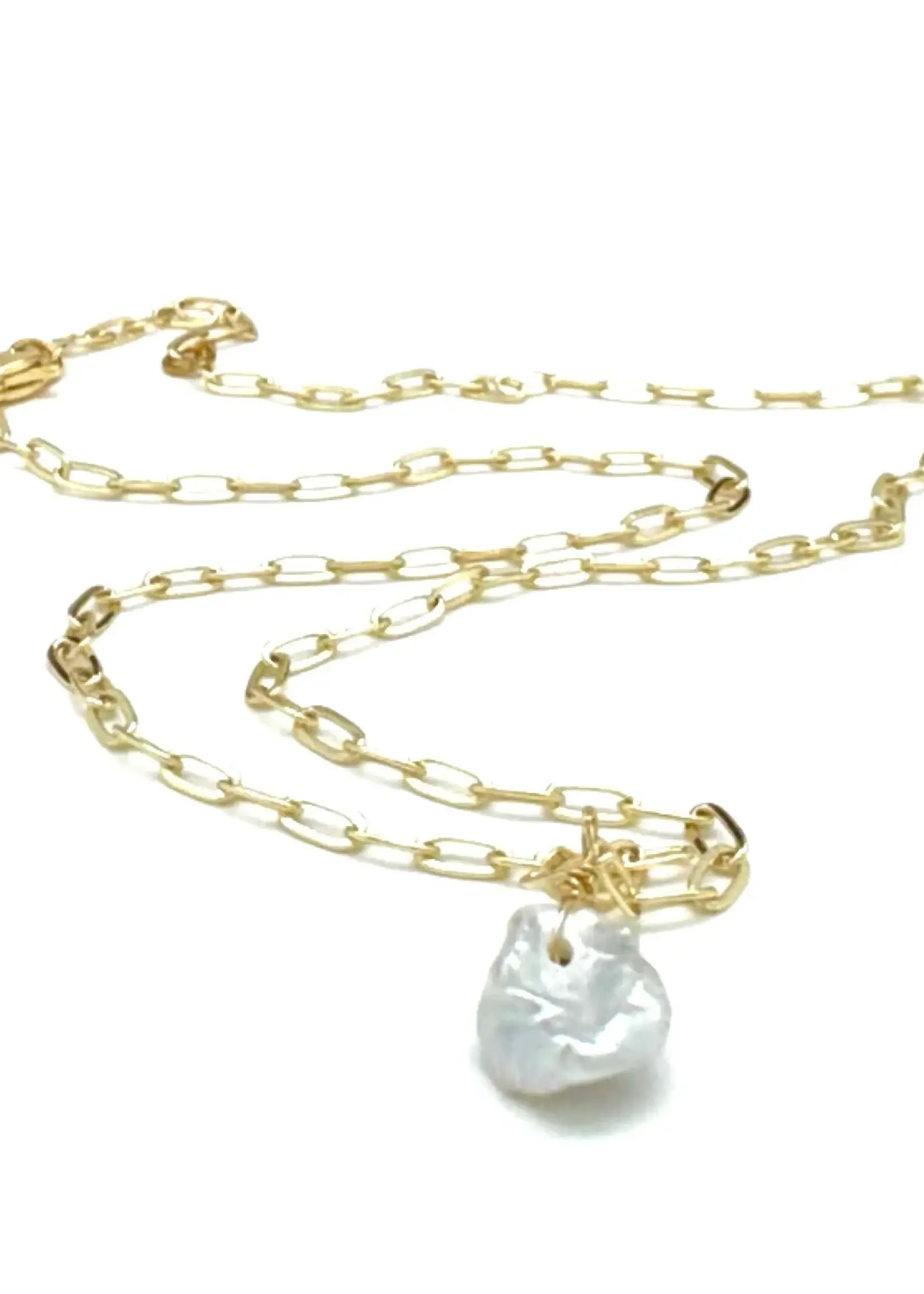Silver Girl Jewelry Pearl Nugget Paper Clip Necklace