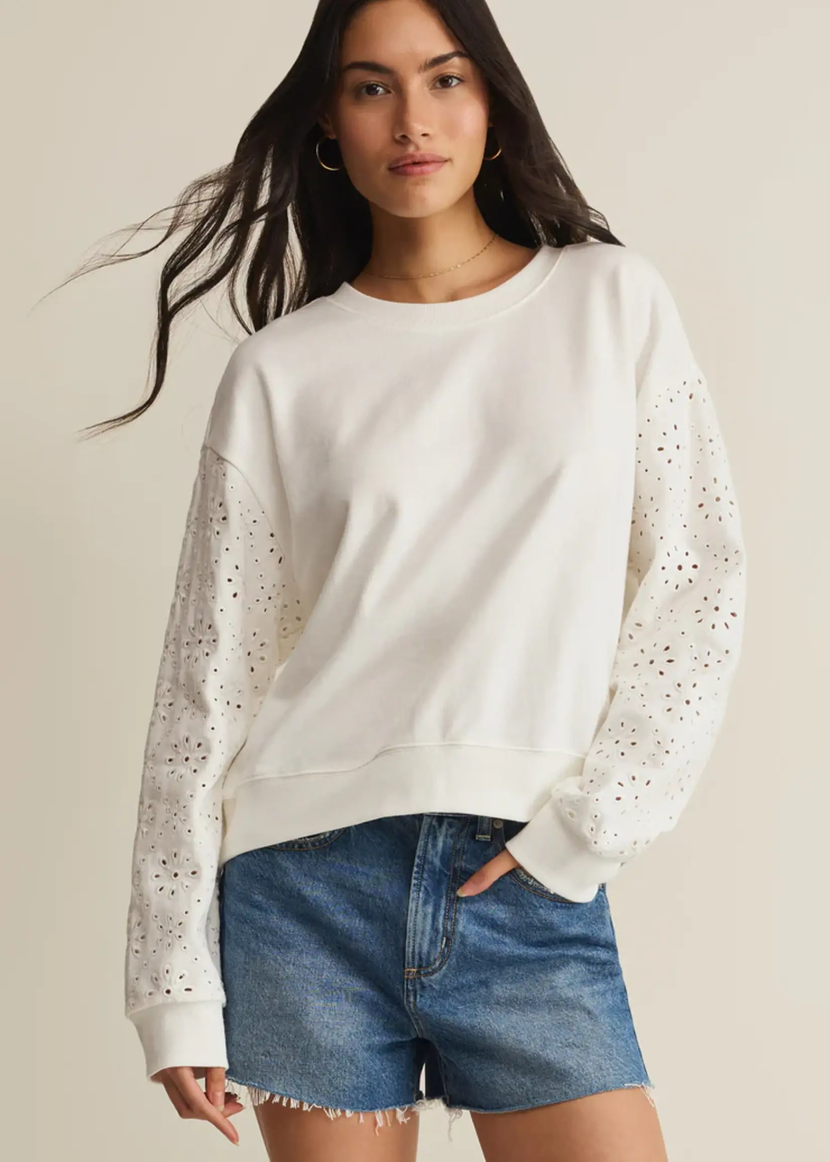 Z Supply Mosaic Knit Eyelet Sweatshirt