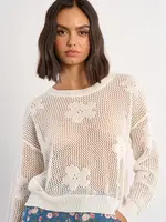 Fine Knit Sweater w Floral Detail